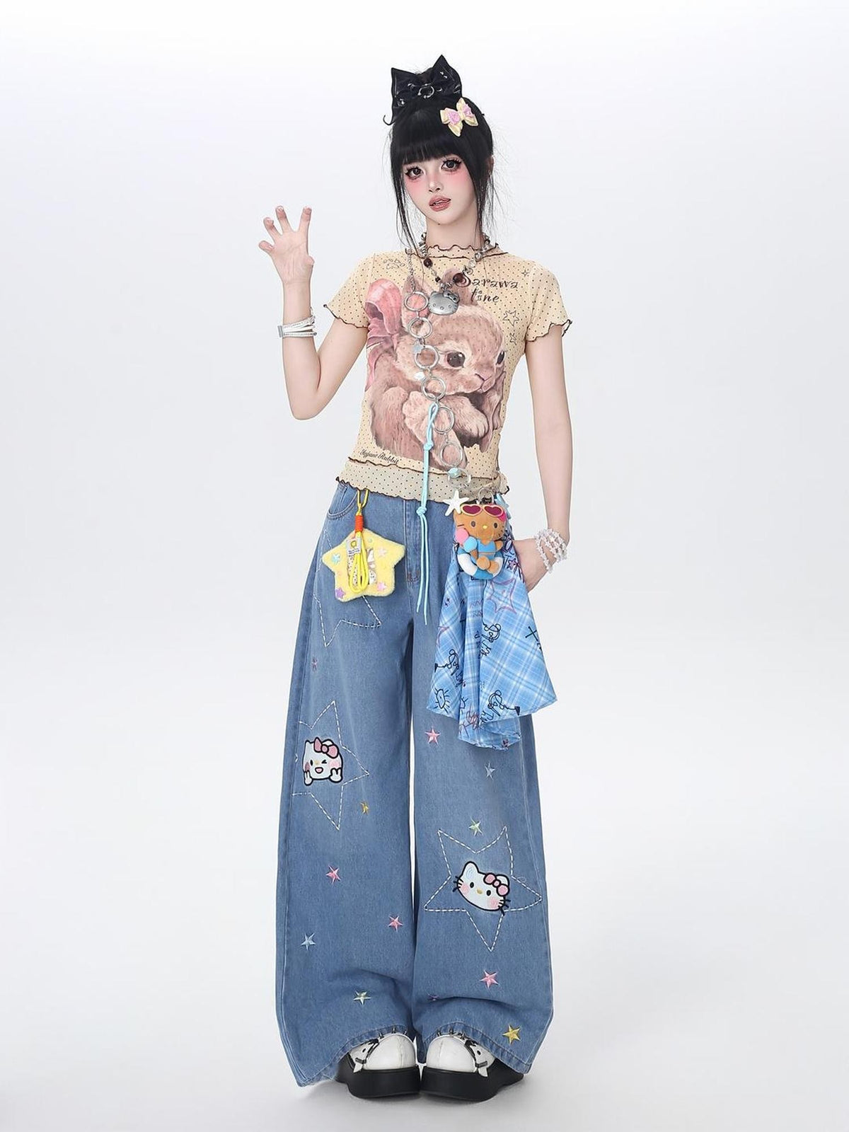 Crazy Girl Star Embroidered Card Pocket High Waist Women&