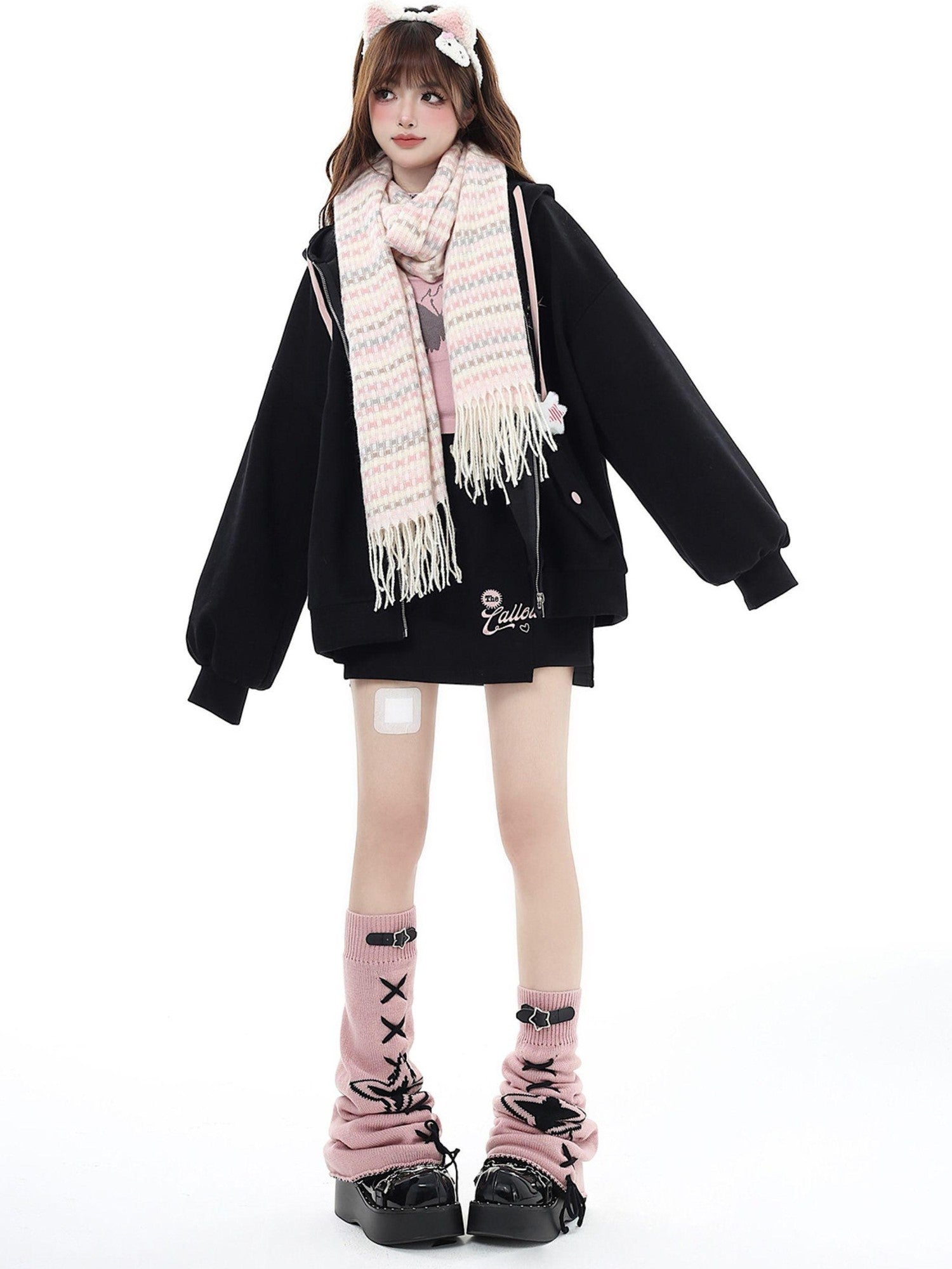 Crazy Girl Star Lace Up Leather Buckle Subculture Calf Slouch Women&