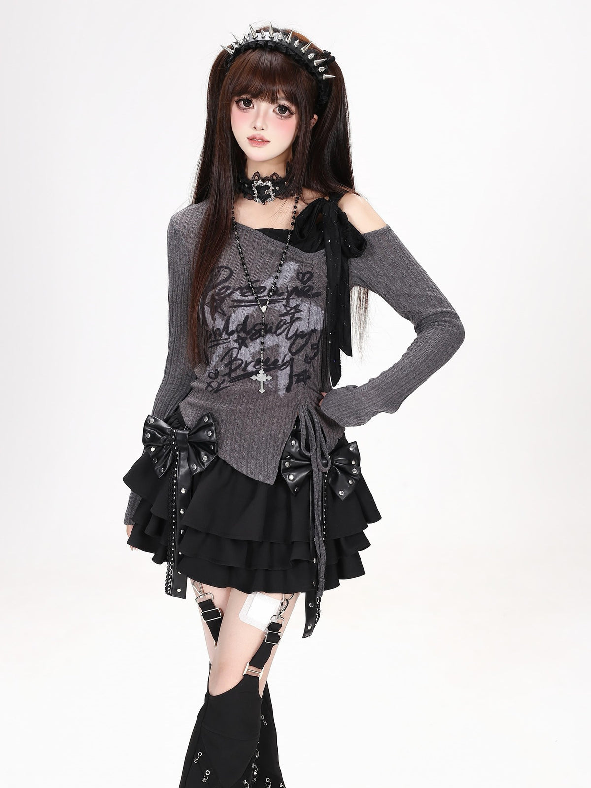 Crazy Girl Star Print Off Shoulder Drawstring Bell Sleeve Women&