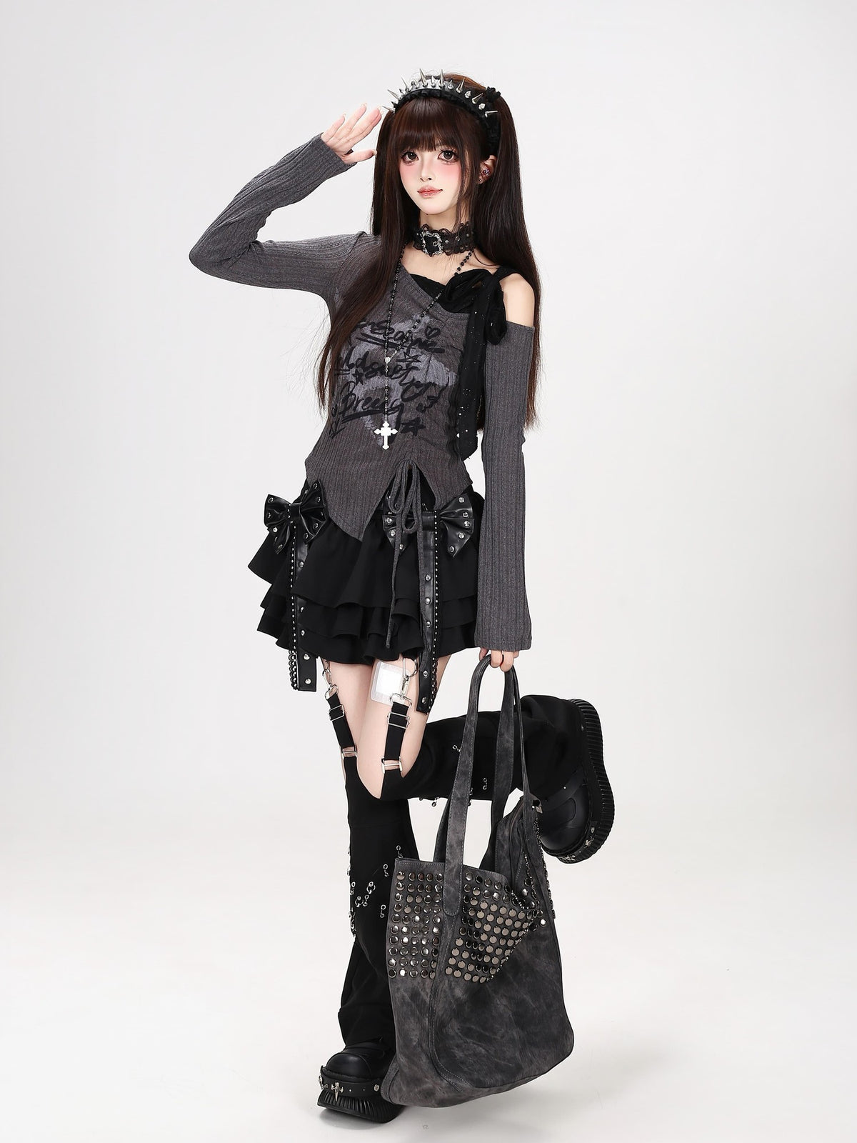 Crazy Girl Star Print Off Shoulder Drawstring Bell Sleeve Women&