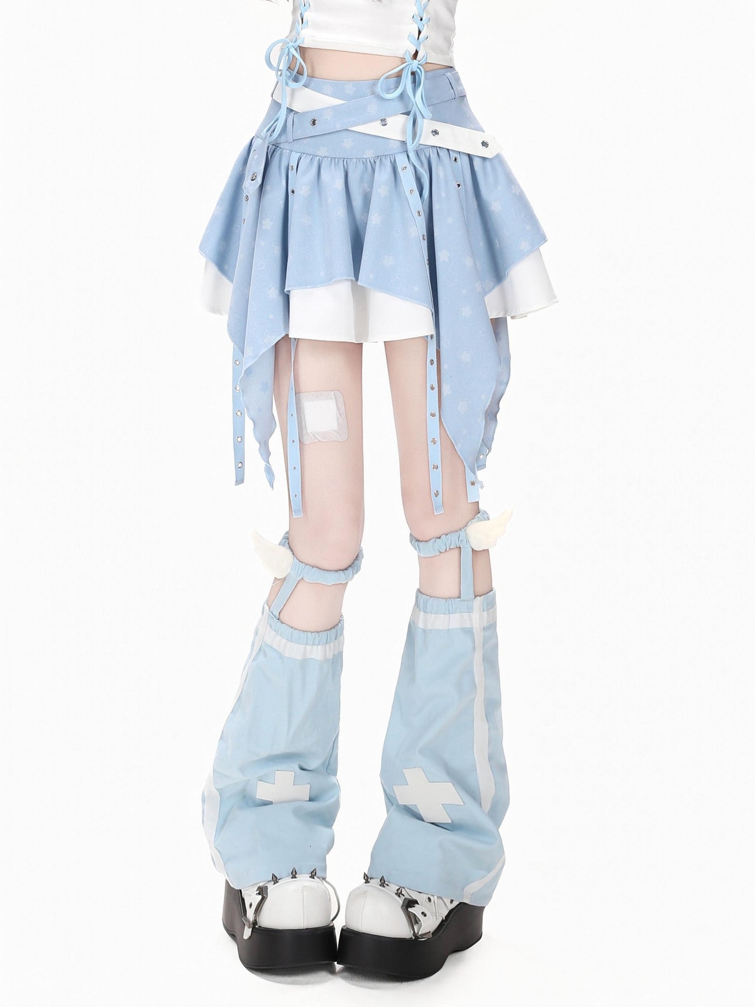 Crazy Girl Star Tear Jacquard Asymmetrical Pleated Women&