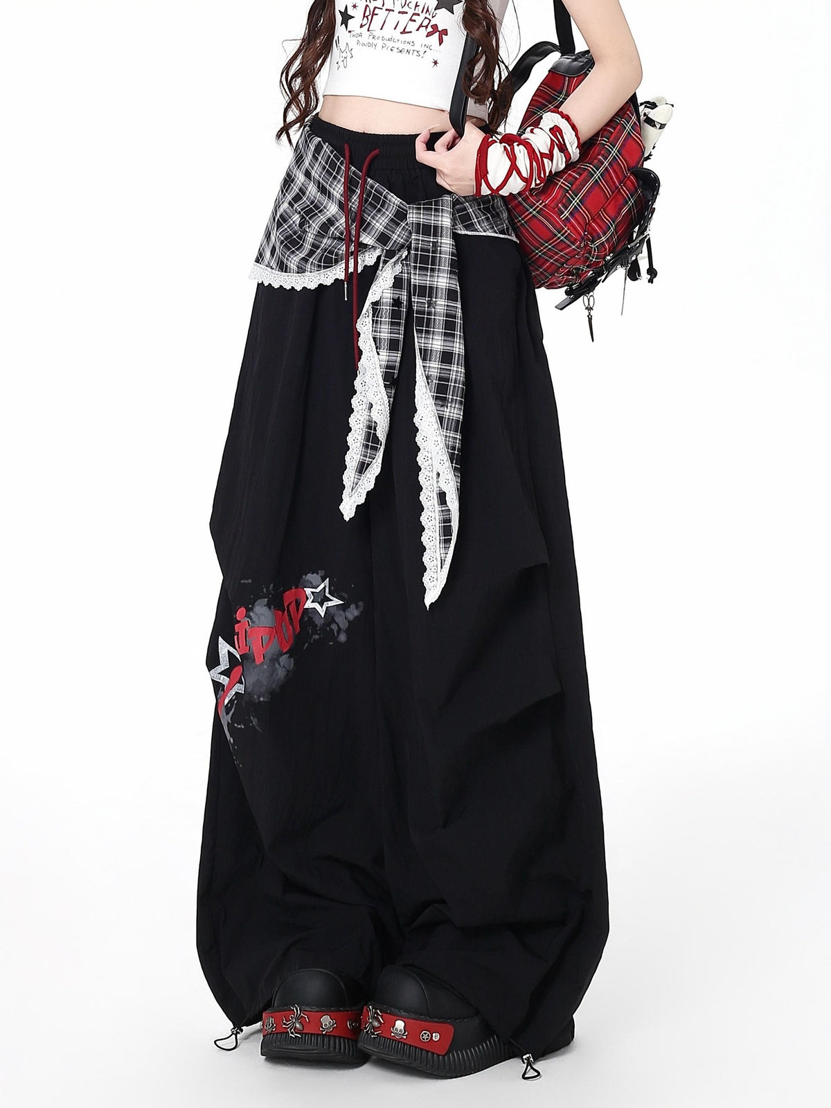 Crazy Girl Street Layered Plaid Cargo Women&