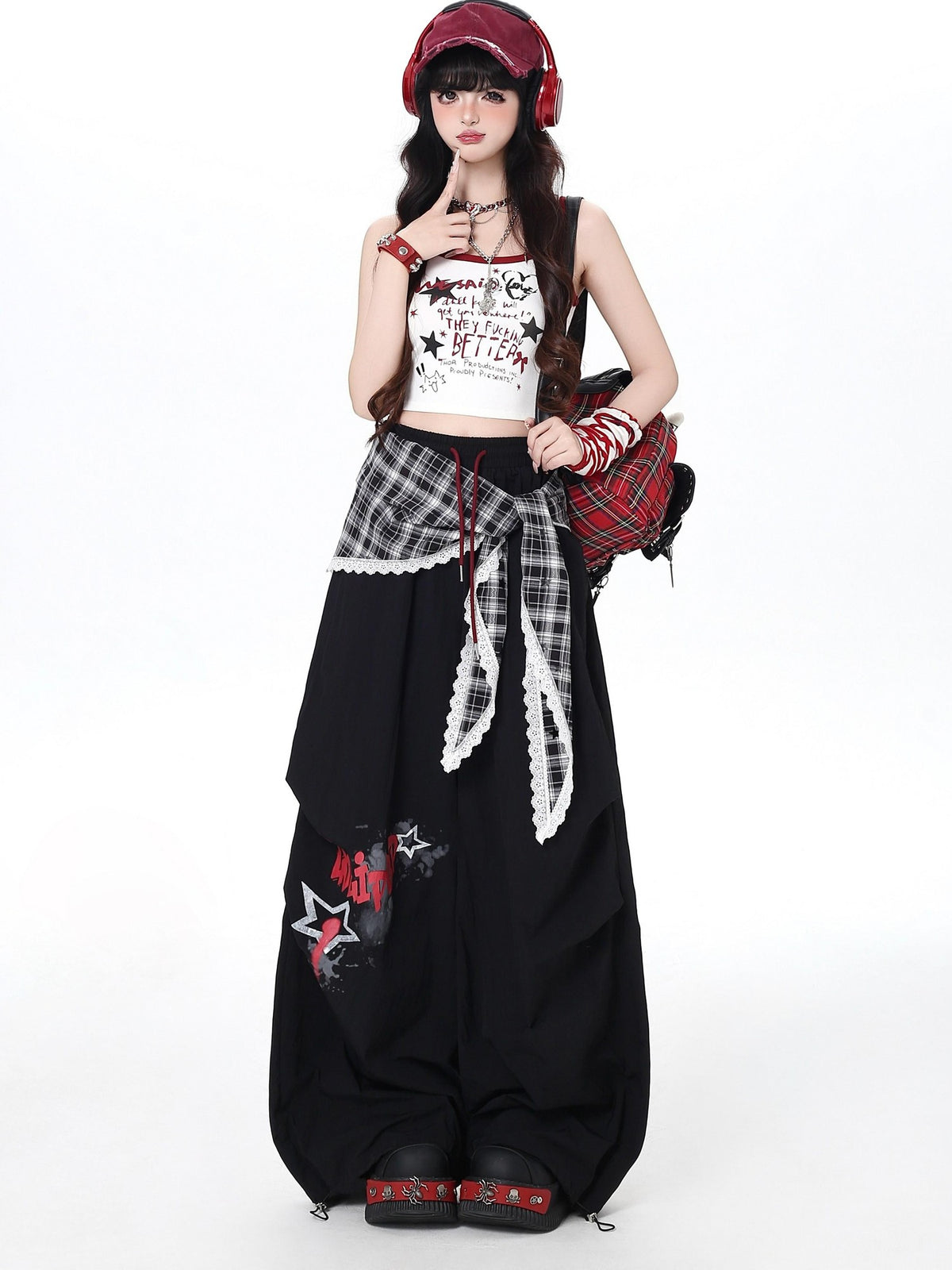 Crazy Girl Street Layered Plaid Cargo Women&