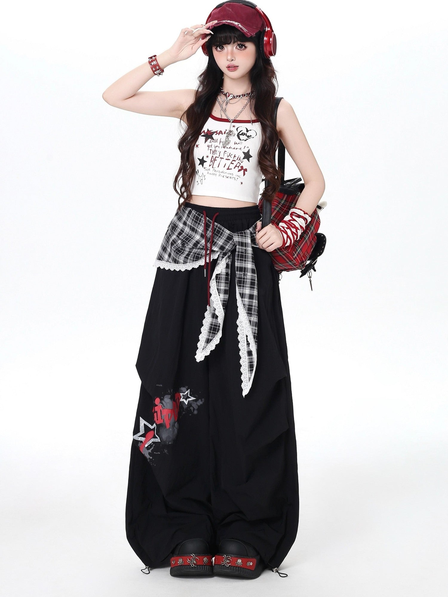 Crazy Girl Street Layered Plaid Cargo Women&