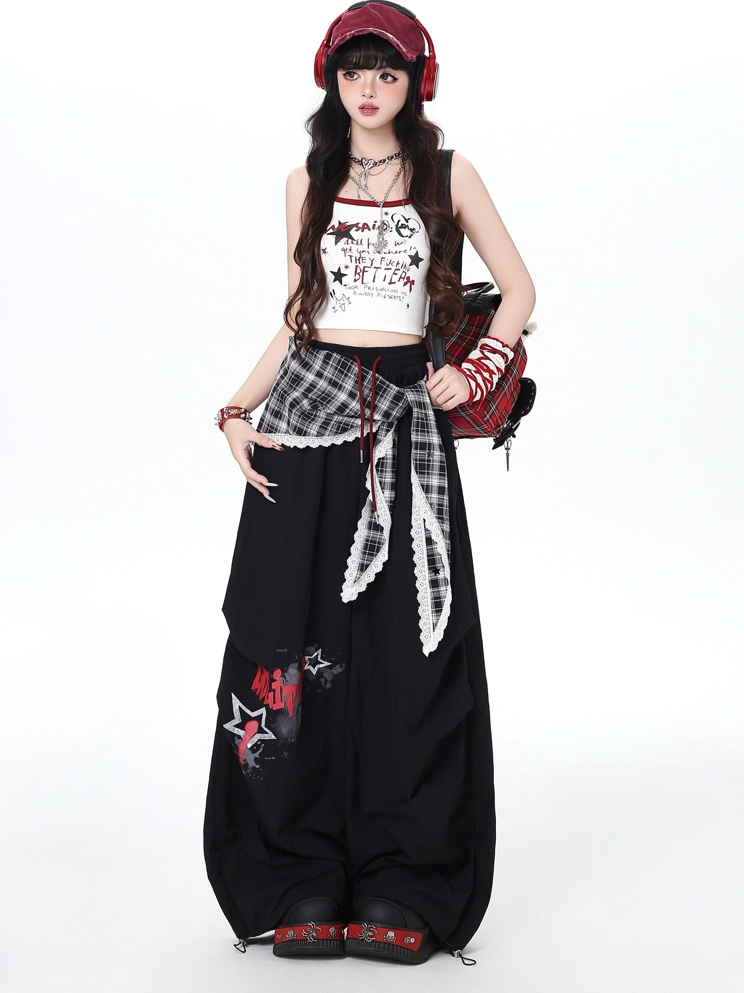 Crazy Girl Street Layered Plaid Cargo Women&