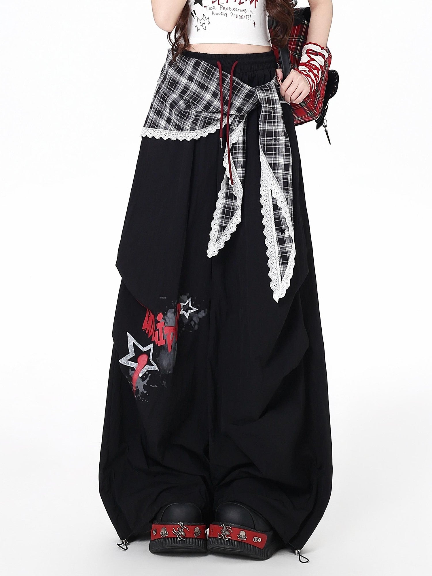 Crazy Girl Street Layered Plaid Cargo Women&