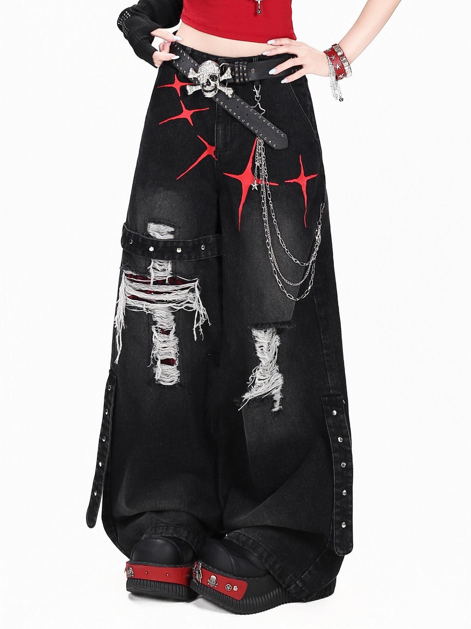 Crazy Girl Streetwear Vintage Distressed Ripped Cargo Women&