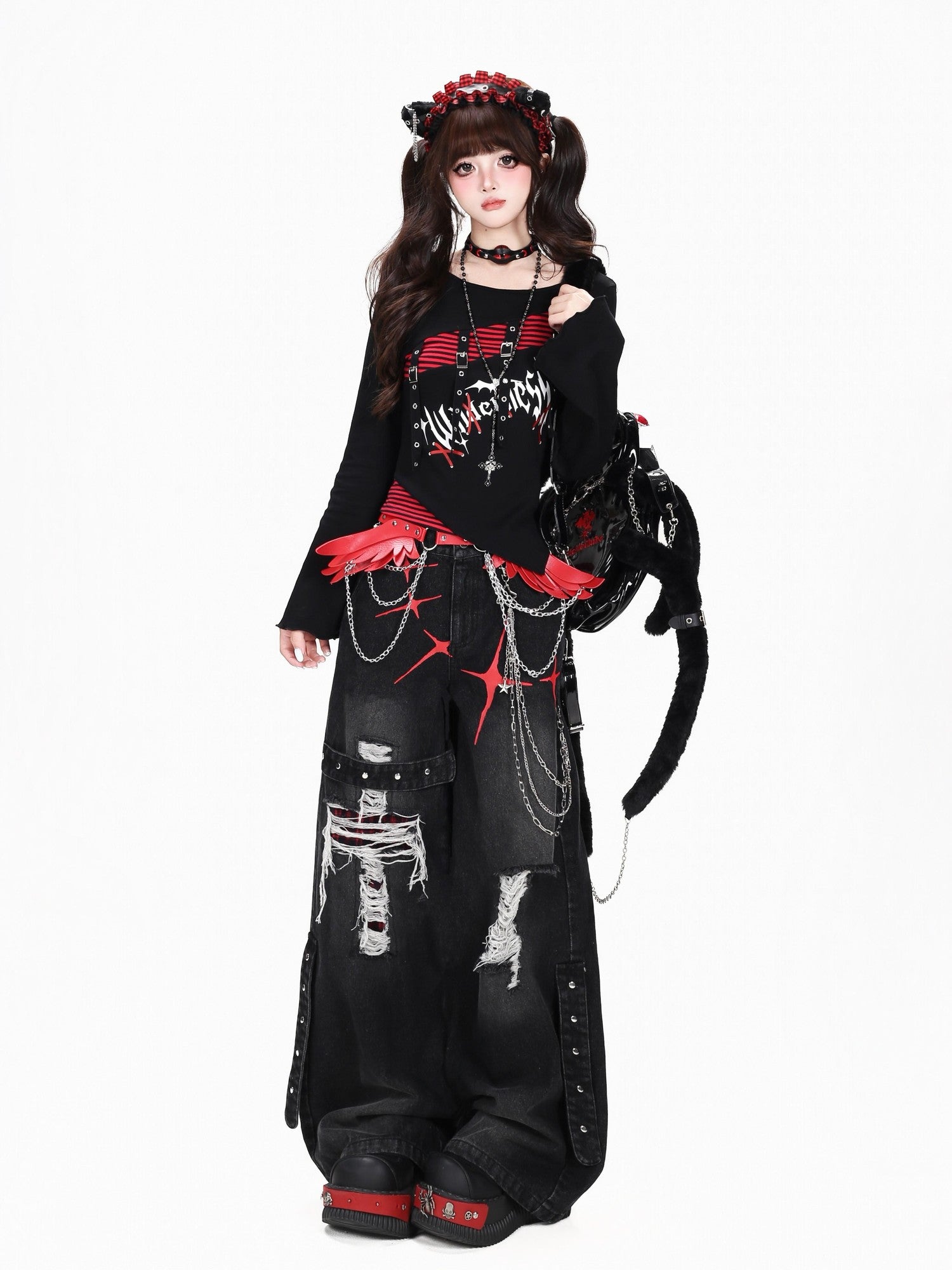 Crazy Girl Streetwear Vintage Distressed Ripped Cargo Women&