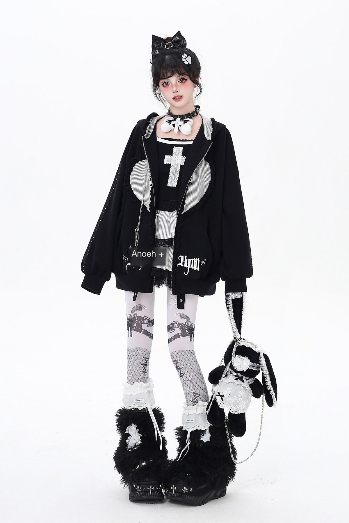 Crazy_Girl_Striped_Rabbit_Ear_Hooded_Long_Sleeve_Loose_Fit_Women&
