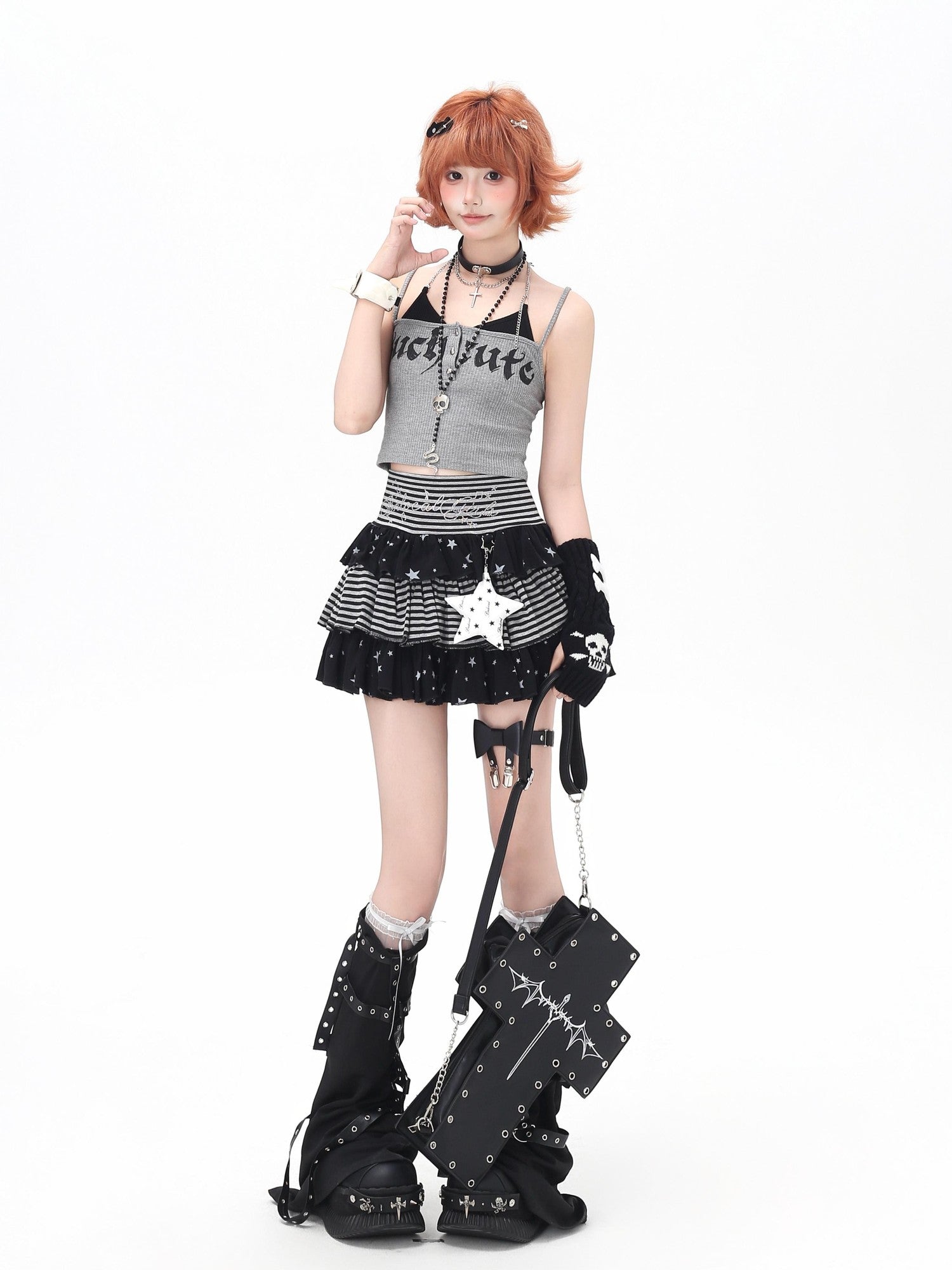 Crazy Girl Striped Star Charm Spliced High Waist Slim Women&