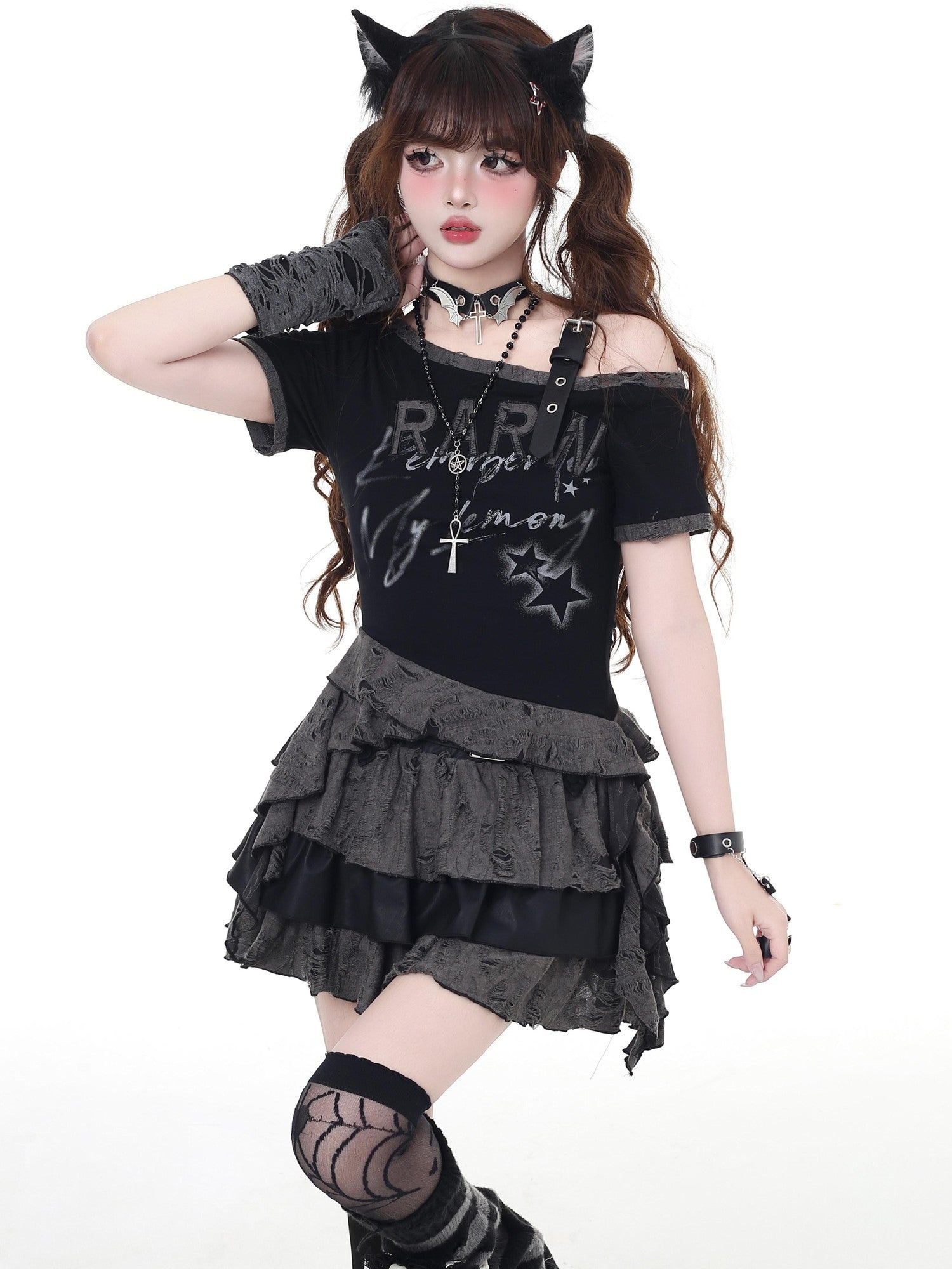 Crazy Girl Subculture Distressed Cropped Slim Women&