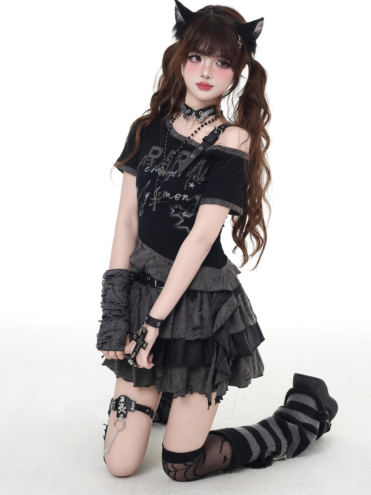 Crazy Girl Subculture Distressed Cropped Slim Women&