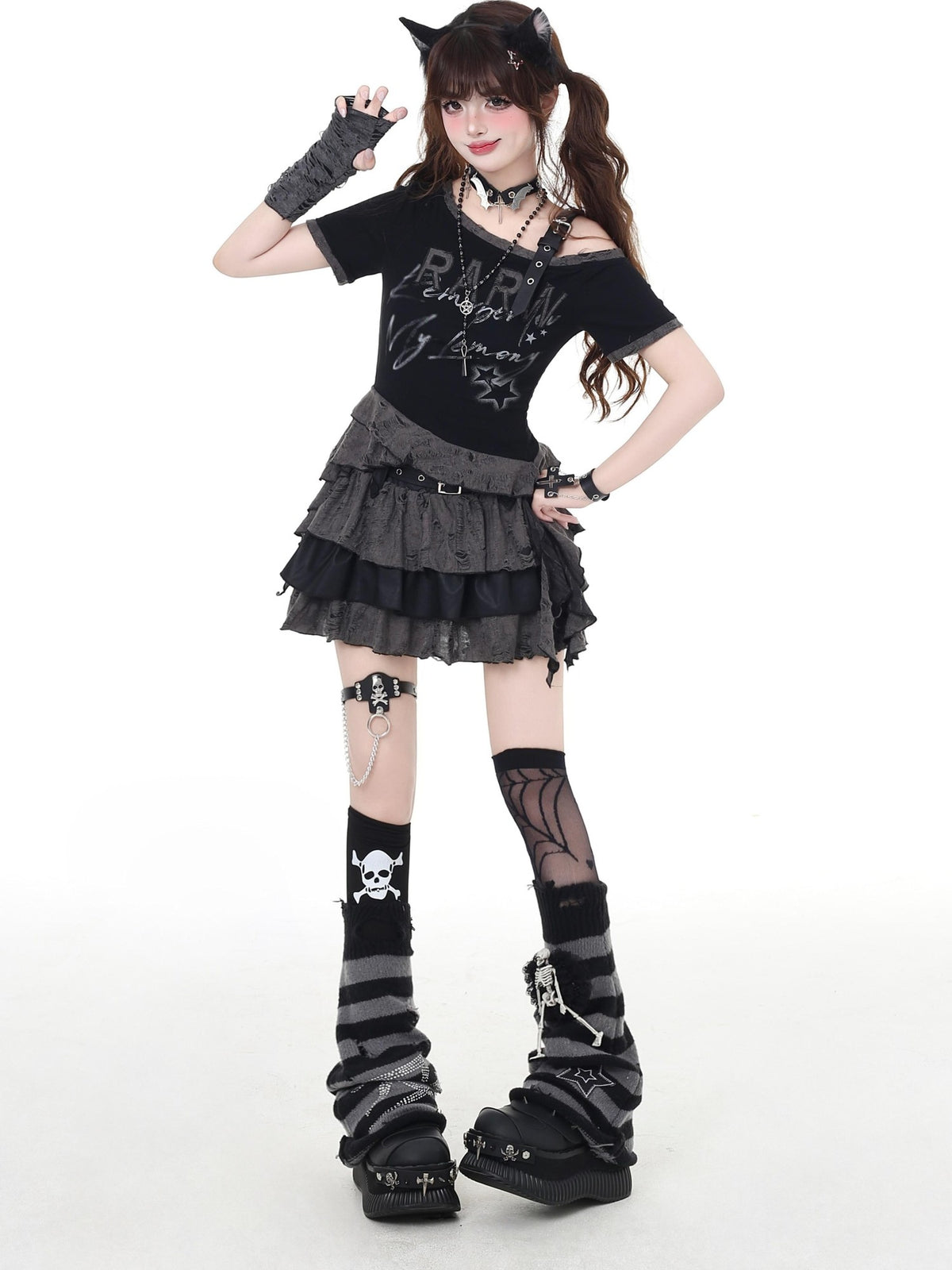 Crazy Girl Subculture Distressed Cropped Slim Women&