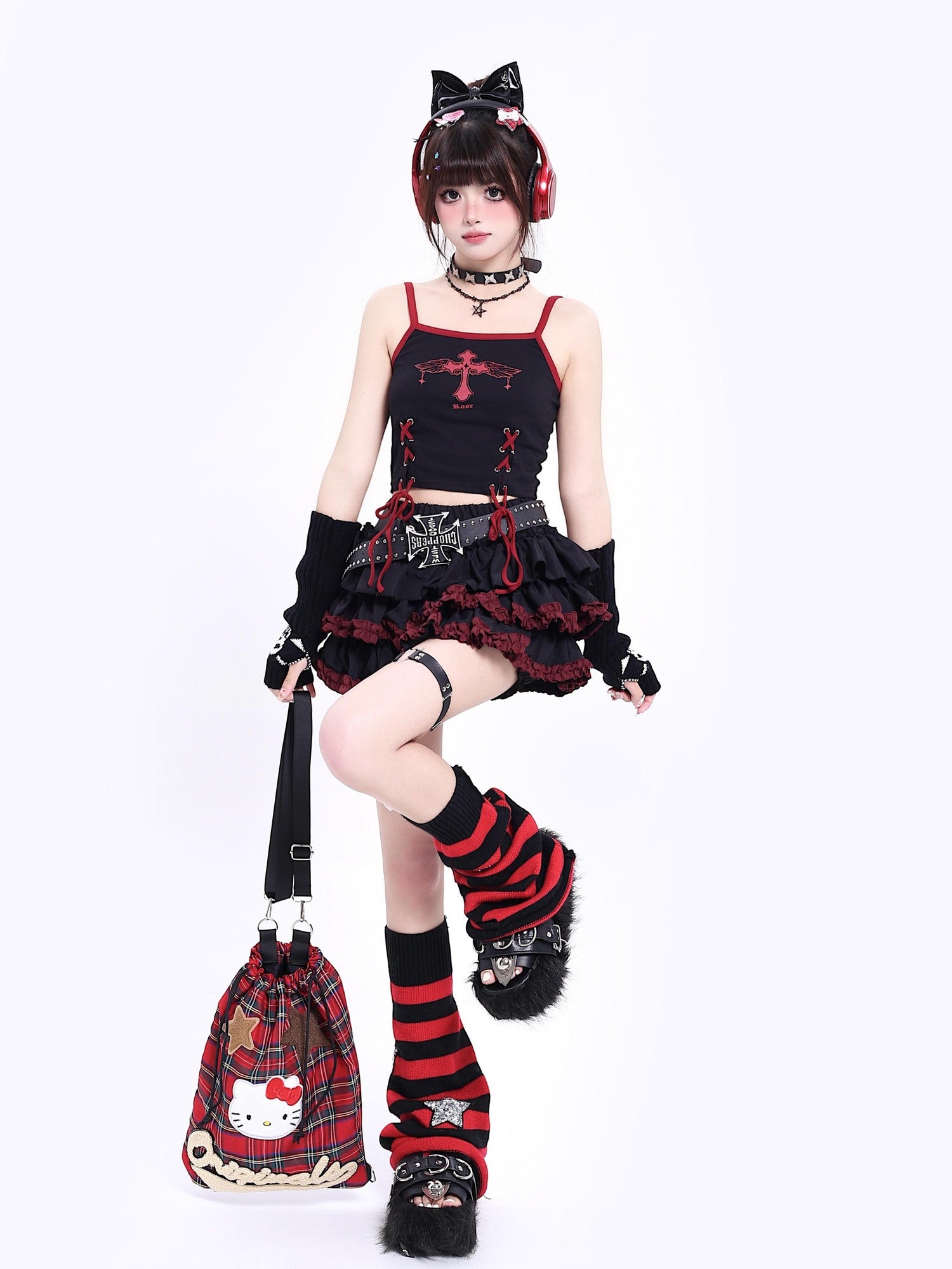 Crazy Girl Subculture Goth Lace Up Strappy Cropped Women&
