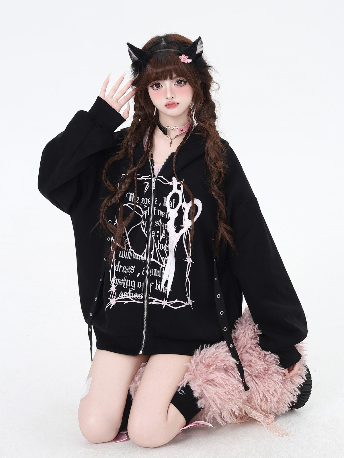 Crazy Girl Sweet Cool Colorblock Hooded Loose Fleece Lined Women&