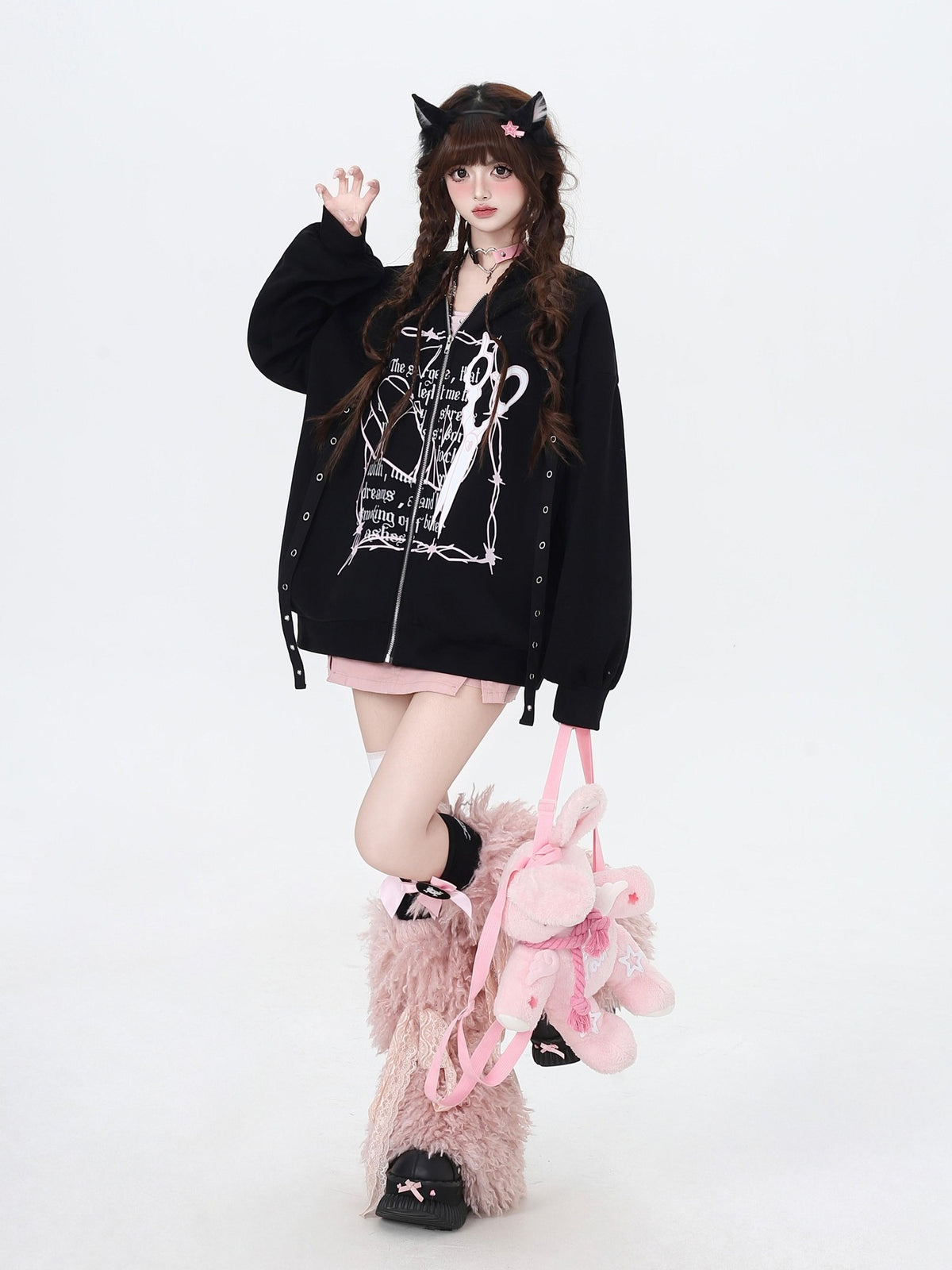 Crazy Girl Sweet Cool Colorblock Hooded Loose Fleece Lined Women&