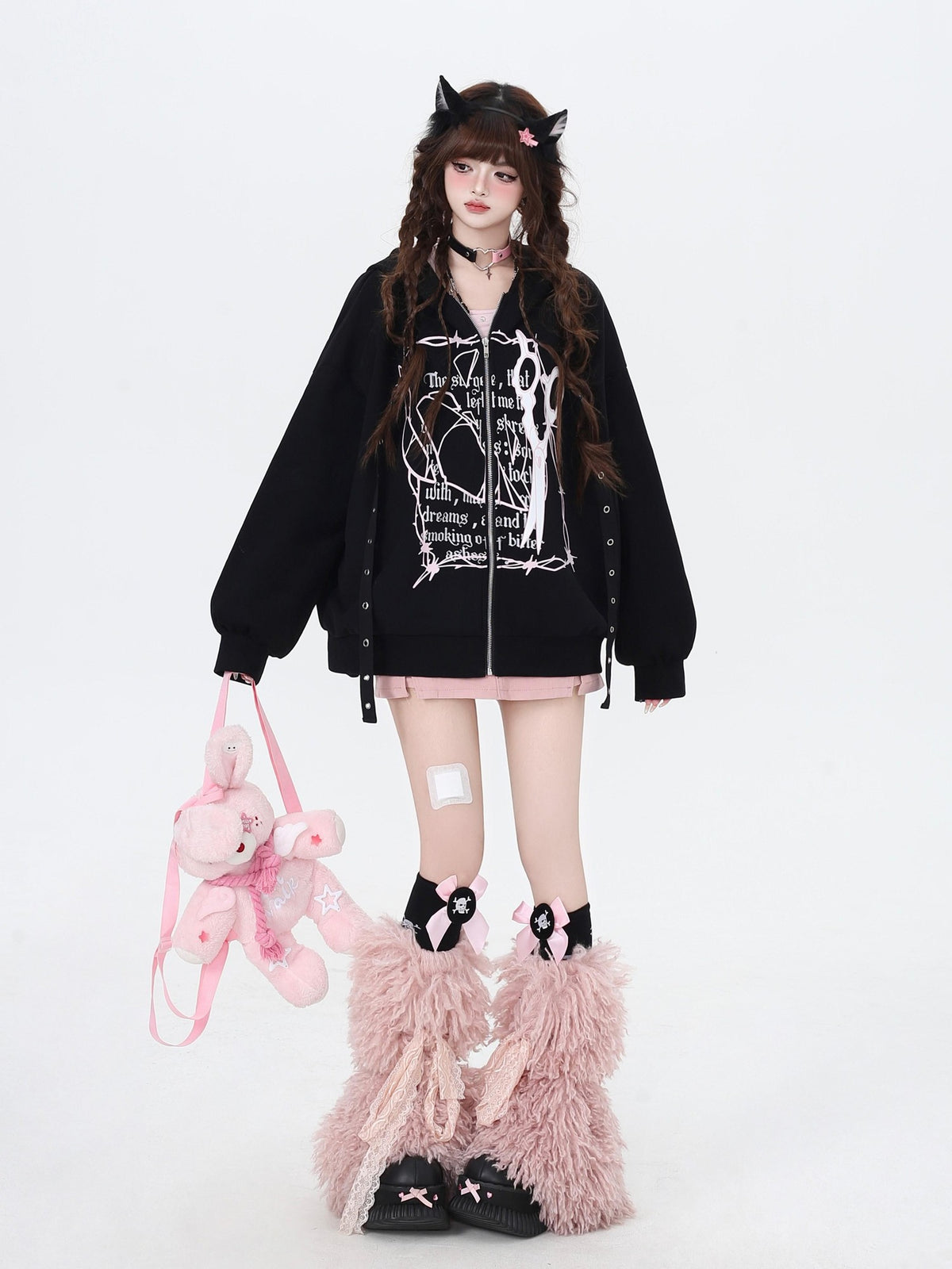 Crazy Girl Sweet Cool Colorblock Hooded Loose Fleece Lined Women&