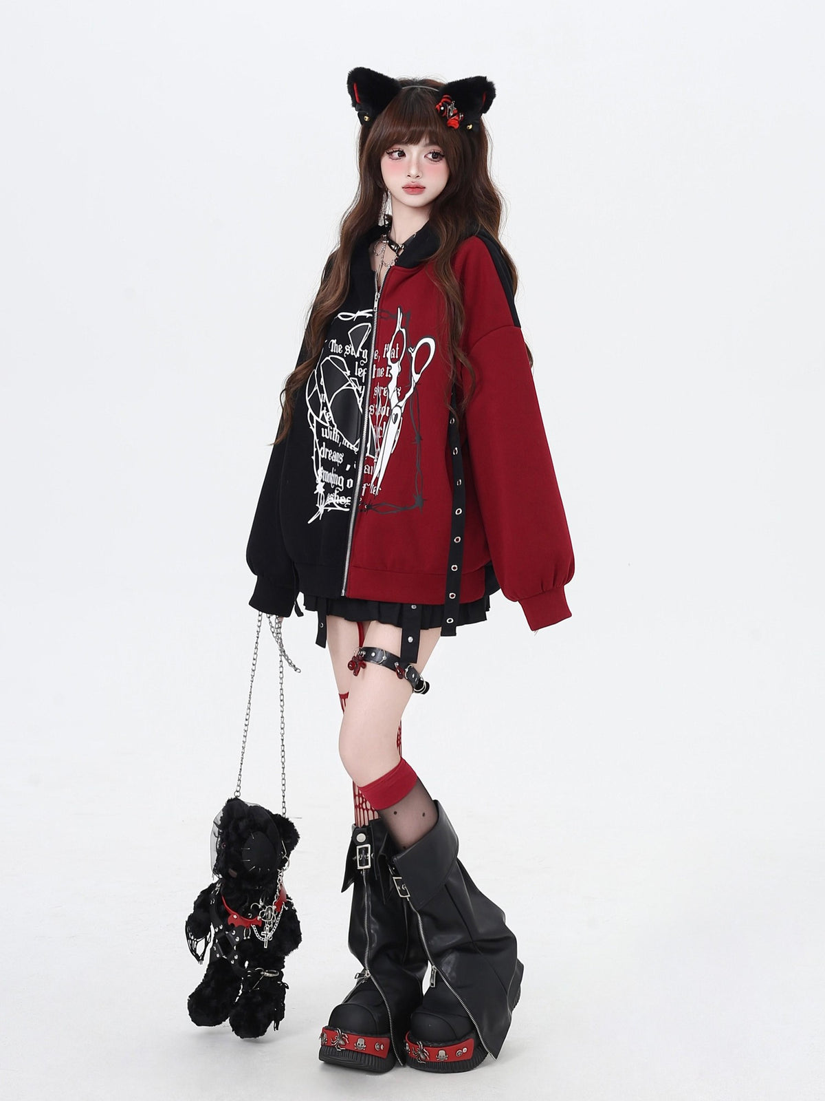 Crazy Girl Sweet Cool Colorblock Hooded Loose Fleece Lined Women&