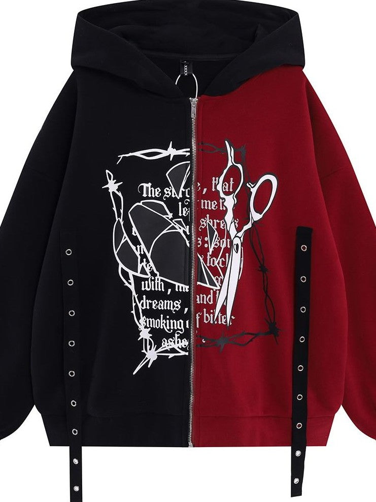 Crazy Girl Sweet Cool Colorblock Hooded Loose Fleece Lined Women&