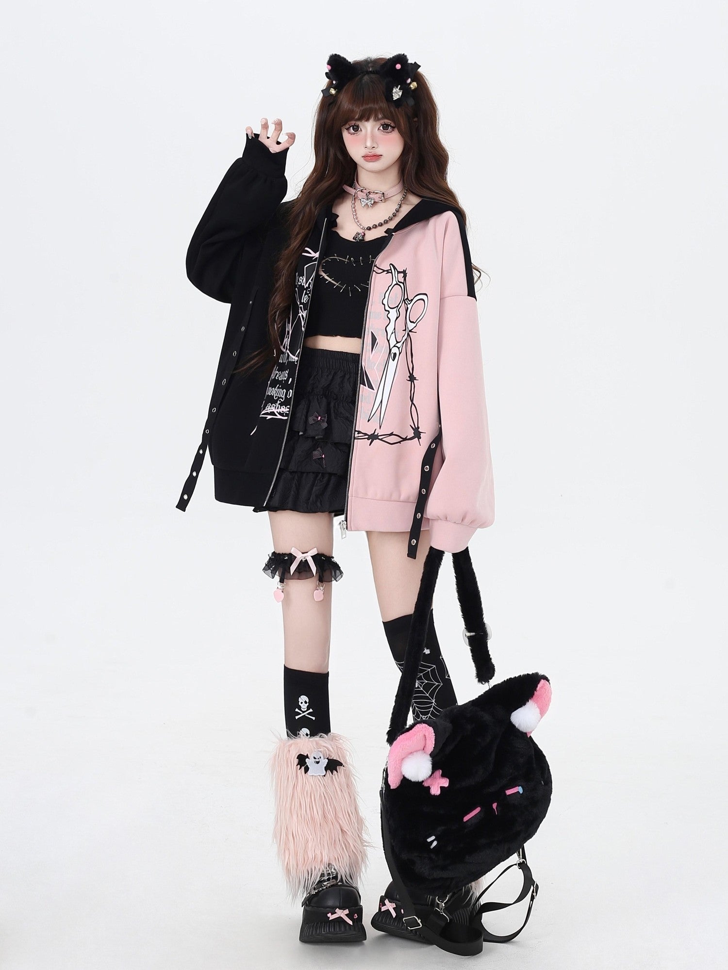 Crazy Girl Sweet Cool Colorblock Hooded Loose Fleece Lined Women&