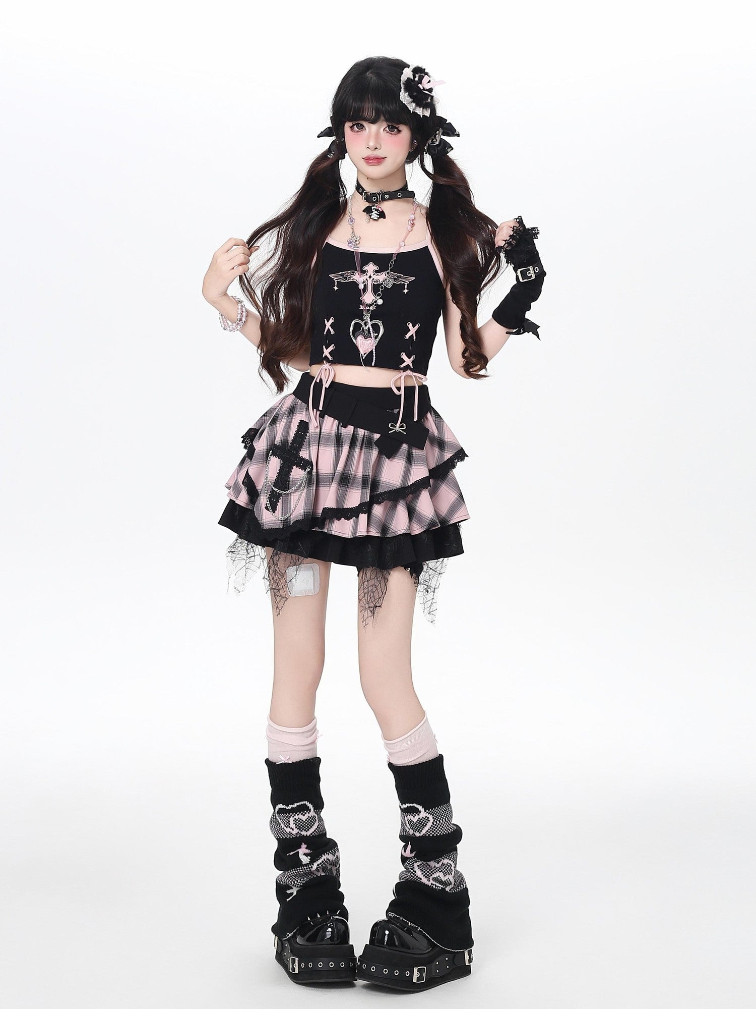 Crazy Girl Tartan Ruffled Puffed Layered Cake High Waist Women&