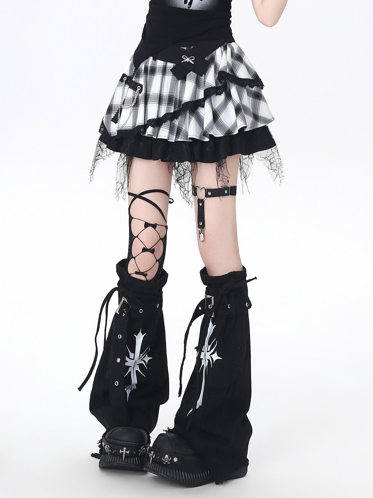 Crazy Girl Tartan Ruffled Puffed Layered Cake High Waist Women&