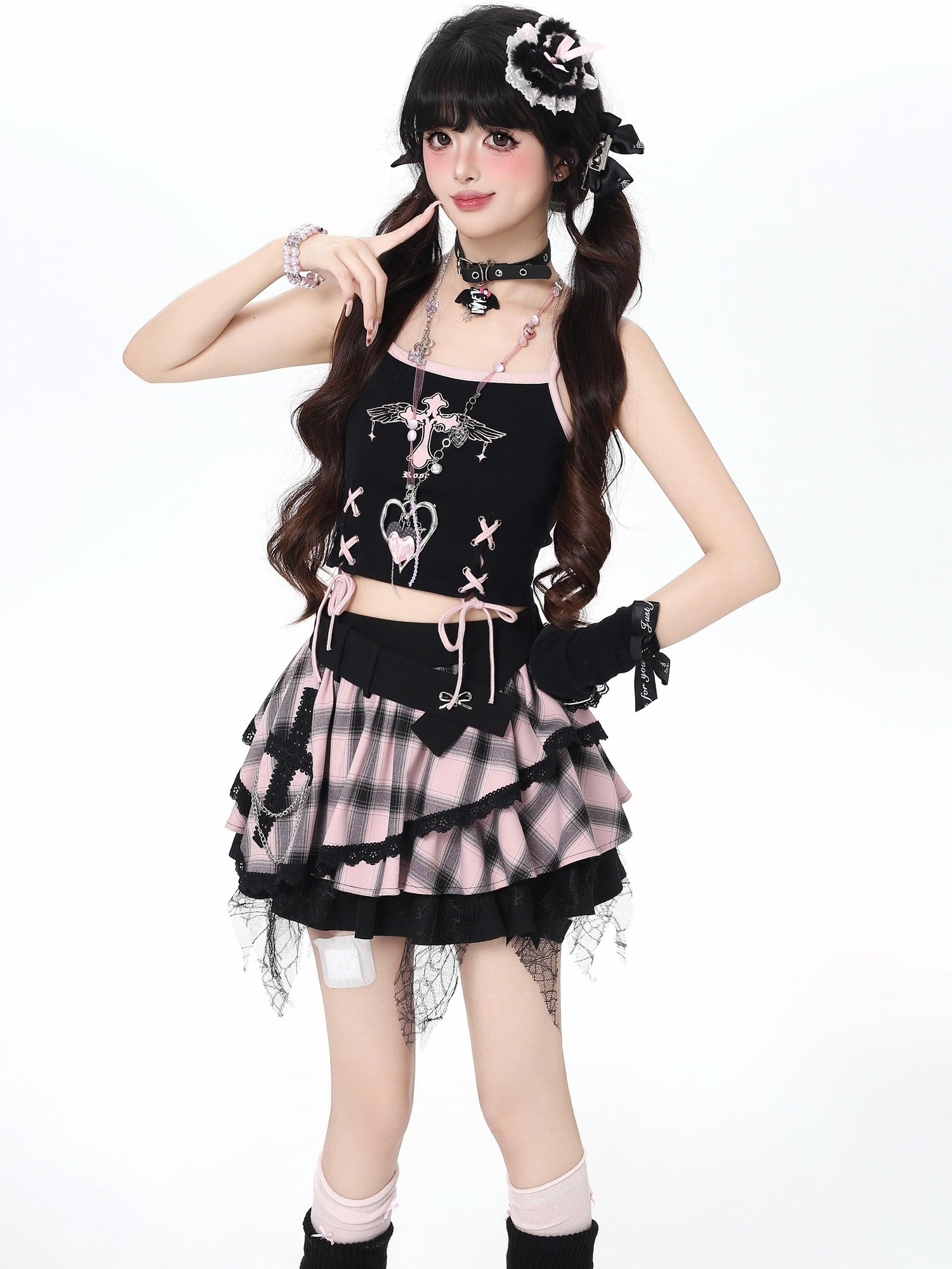Crazy Girl Tartan Ruffled Puffed Layered Cake High Waist Women&