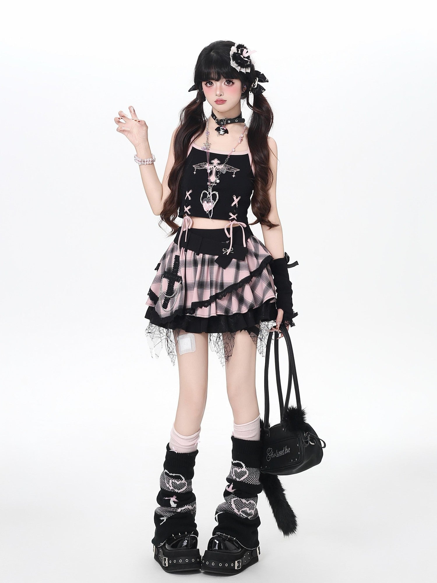 Crazy Girl Tartan Ruffled Puffed Layered Cake High Waist Women&