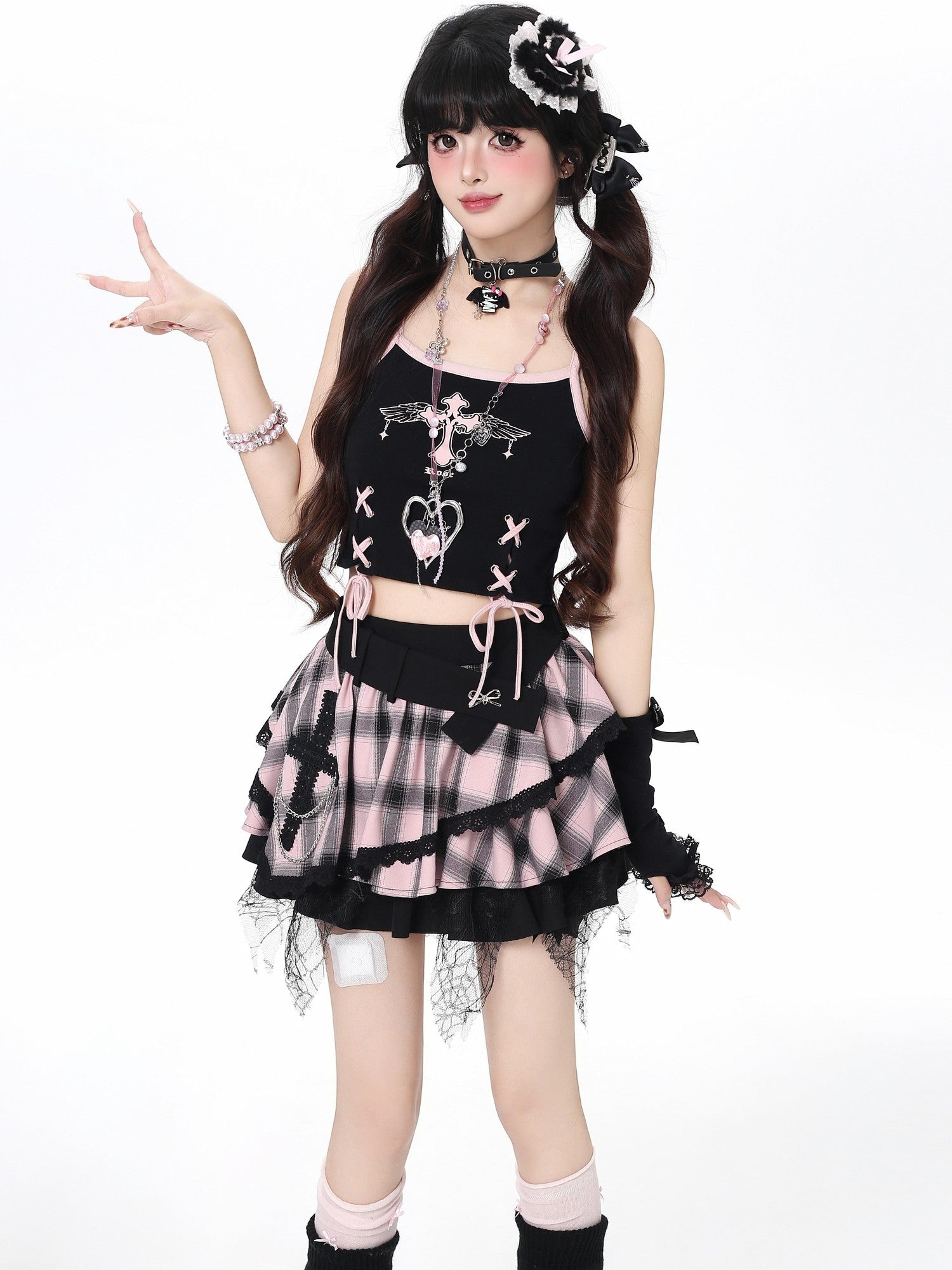 Crazy Girl Tartan Ruffled Puffed Layered Cake High Waist Women&