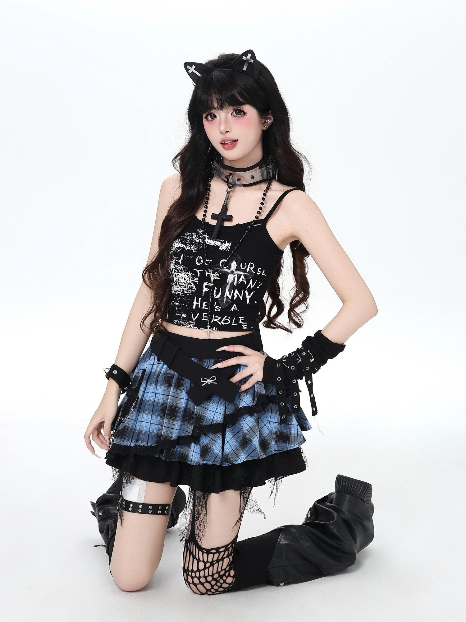Crazy Girl Tartan Ruffled Puffed Layered Cake High Waist Women&