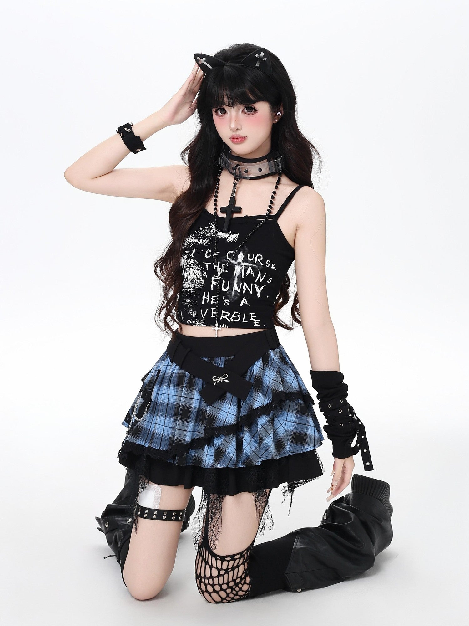 Crazy Girl Tartan Ruffled Puffed Layered Cake High Waist Women&