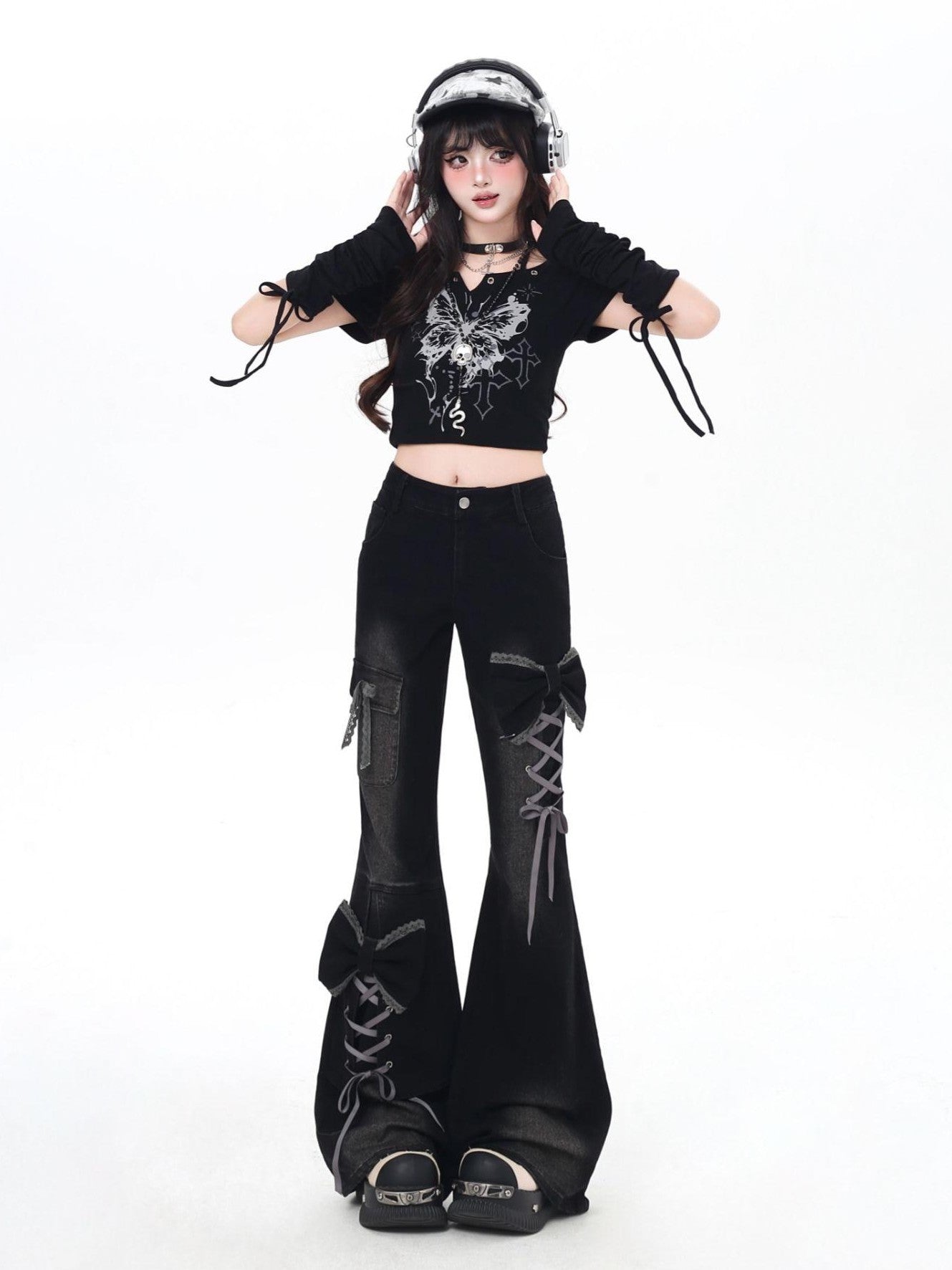 Crazy Girl Three Dimensional Bow Tie Strap Slim High Waist Women&