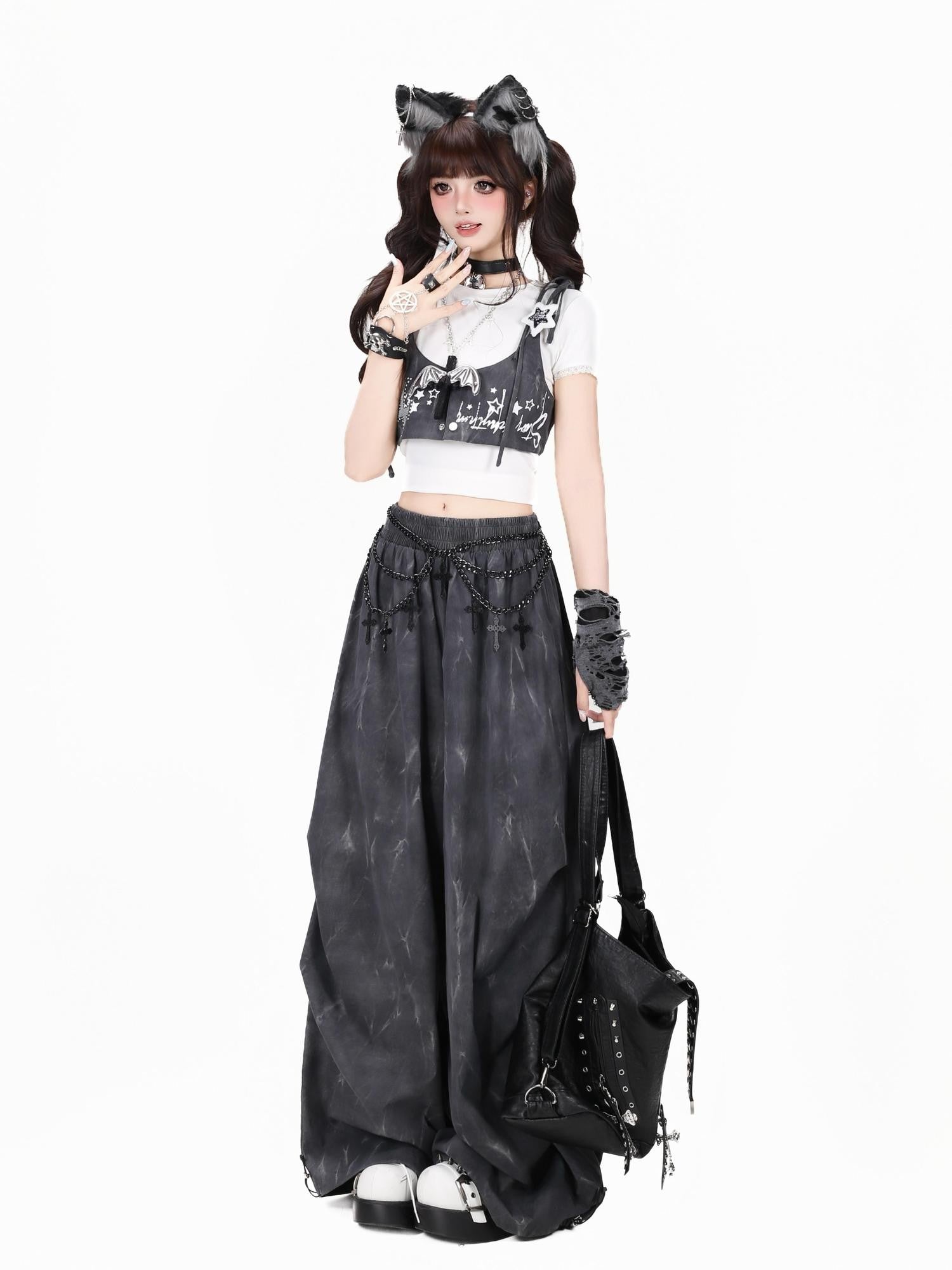 Crazy Girl Tie Dye Polka Dot Vintage High Waist Cargo Women&