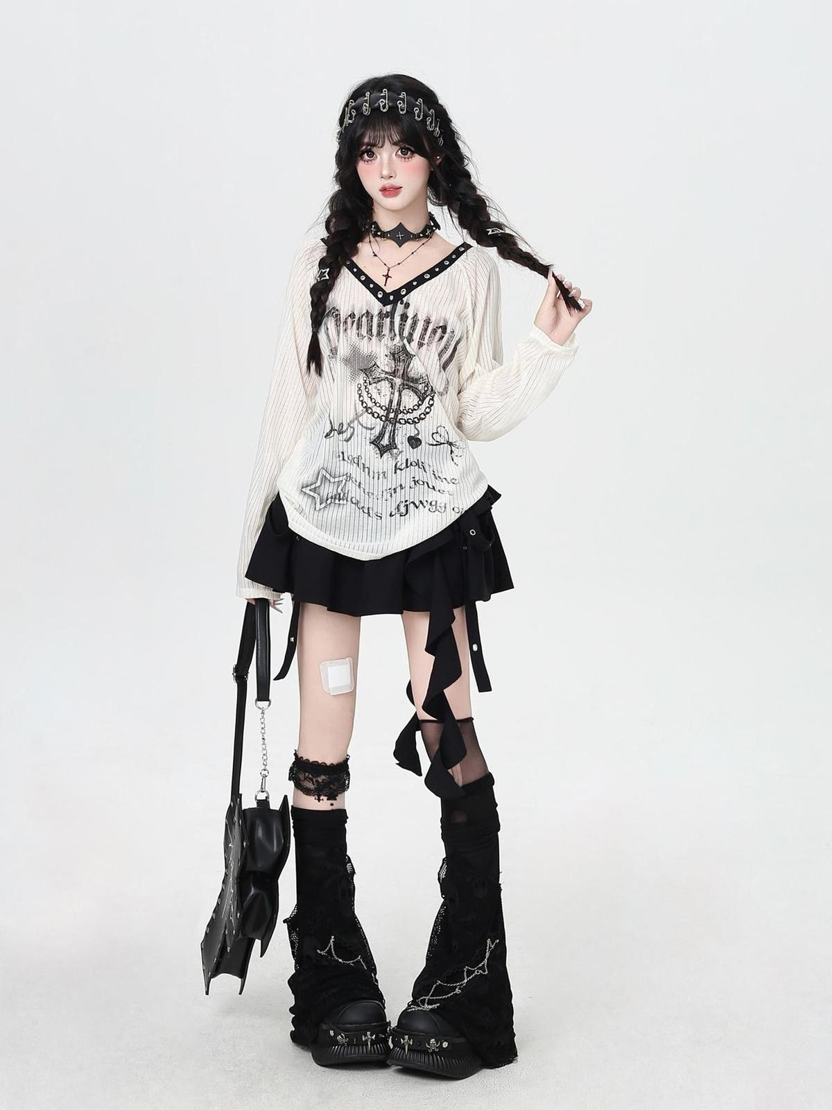 Crazy Girl V-neck Creative Print Loose Fit Women&