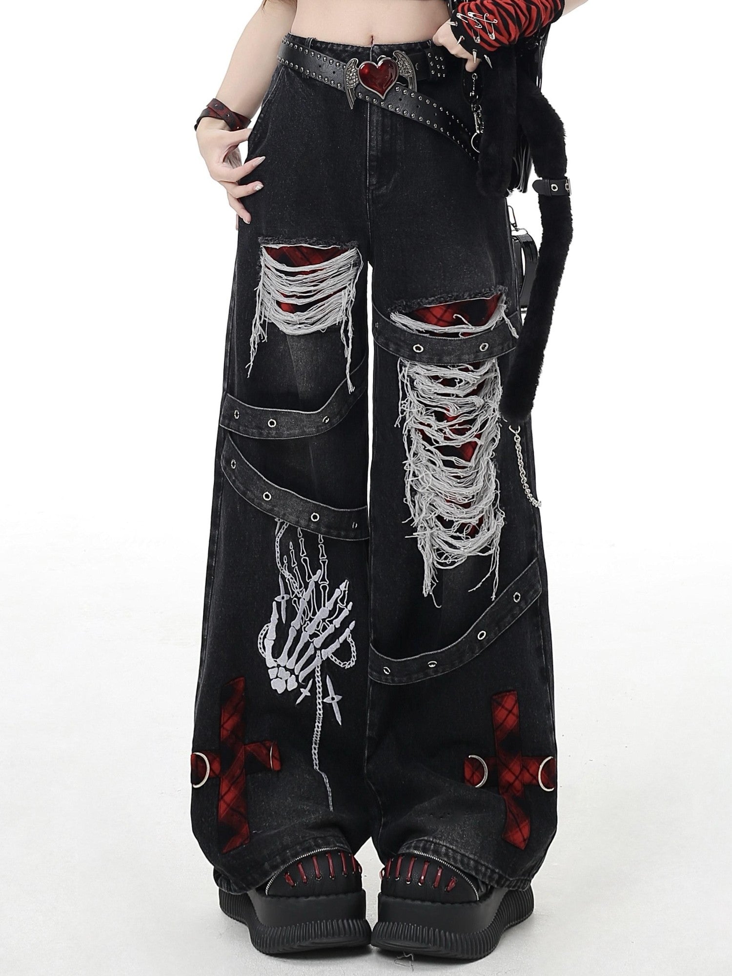 Crazy Girl Vintage Gothic Punk Washed High Waist Loose Women&