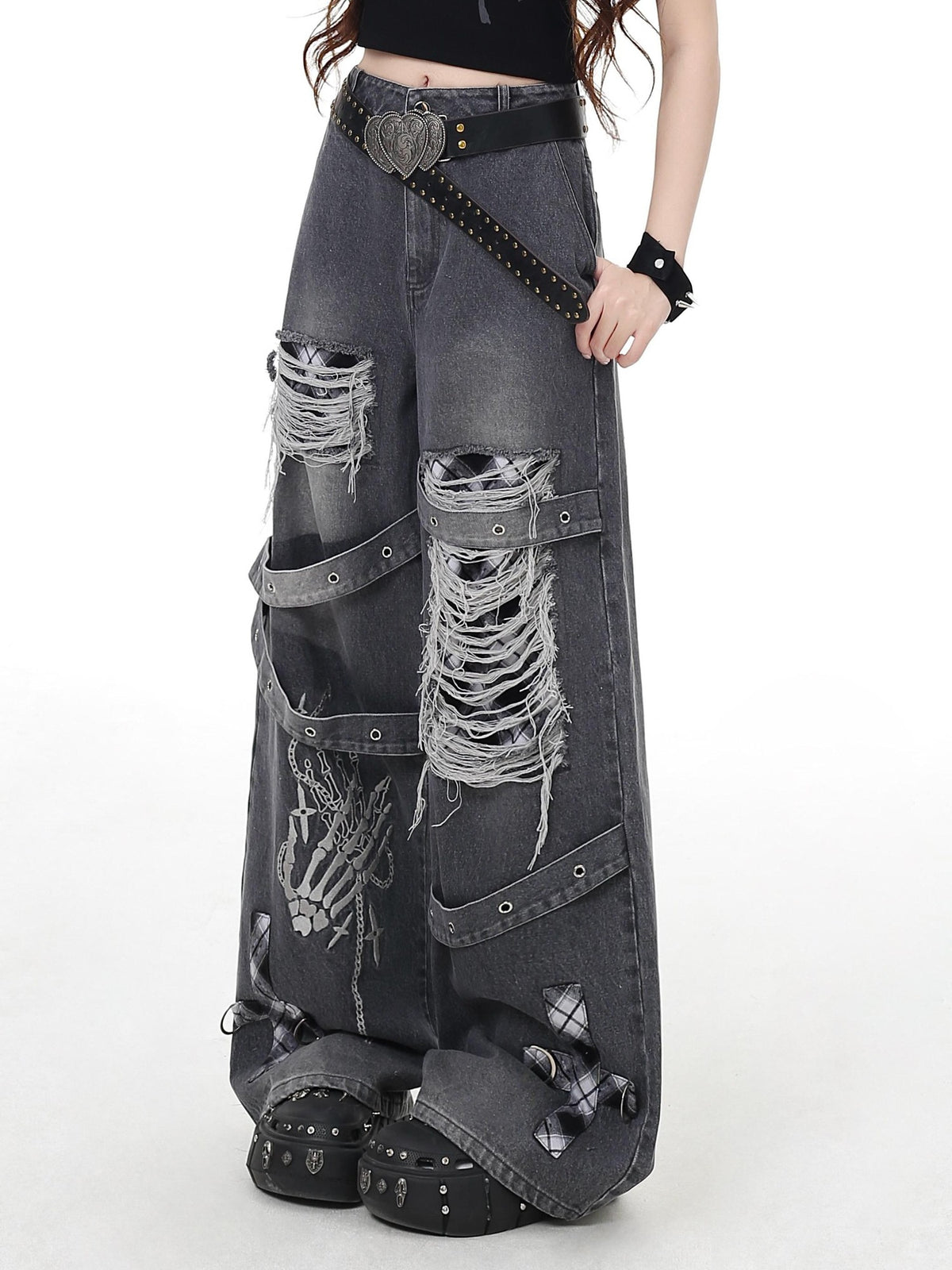 Crazy Girl Vintage Gothic Punk Washed High Waist Loose Women&
