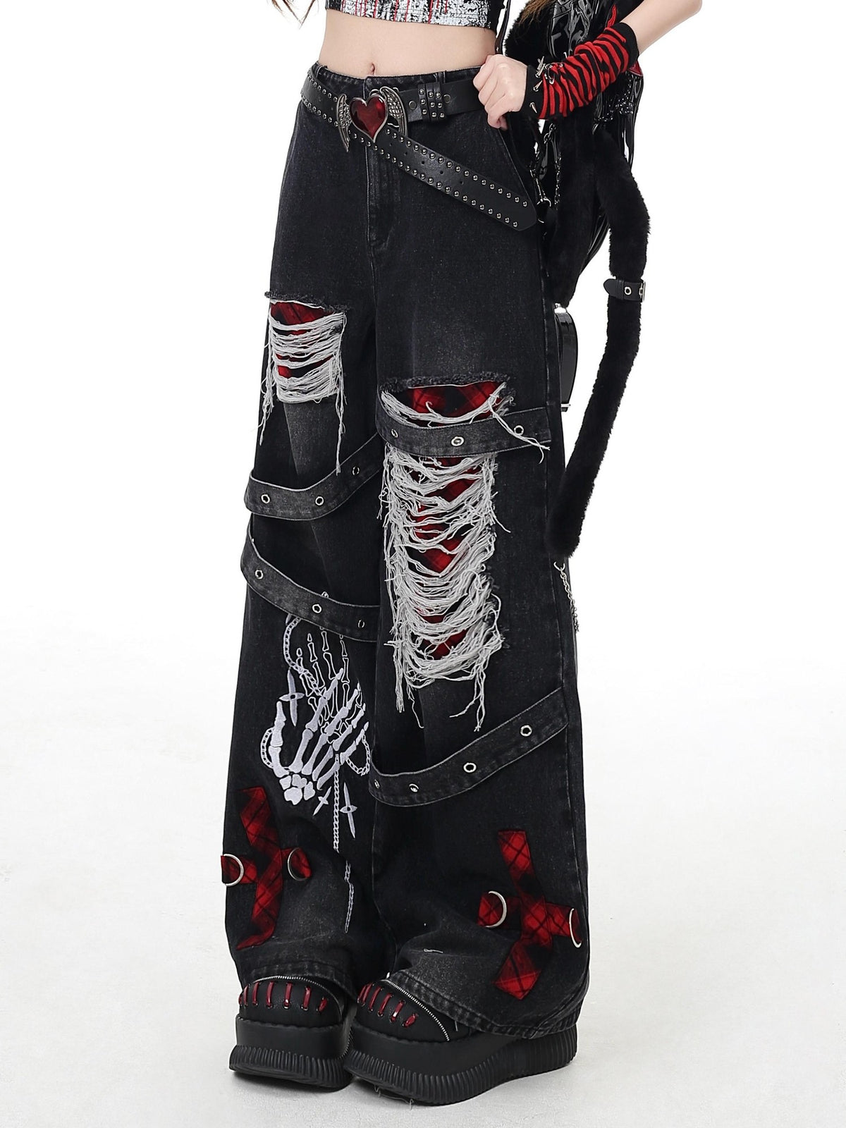Crazy Girl Vintage Gothic Punk Washed High Waist Loose Women&