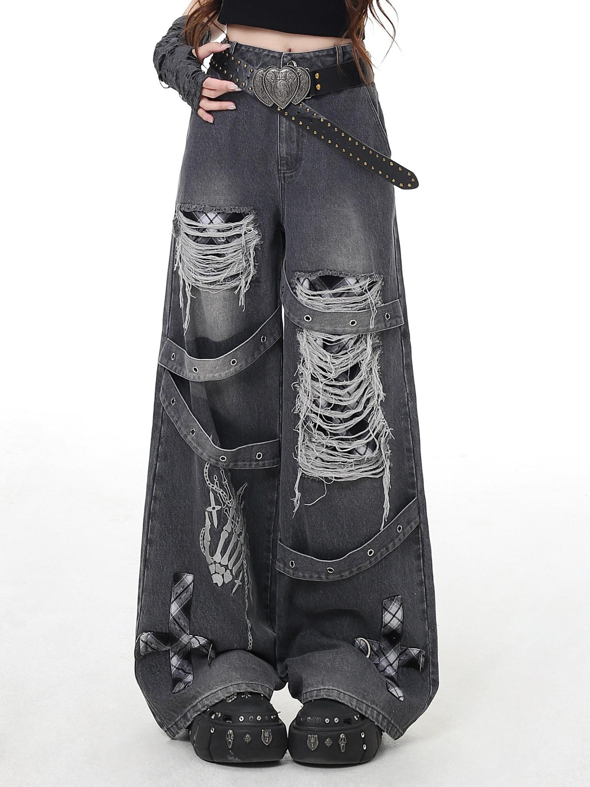 Crazy Girl Vintage Gothic Punk Washed High Waist Loose Women&