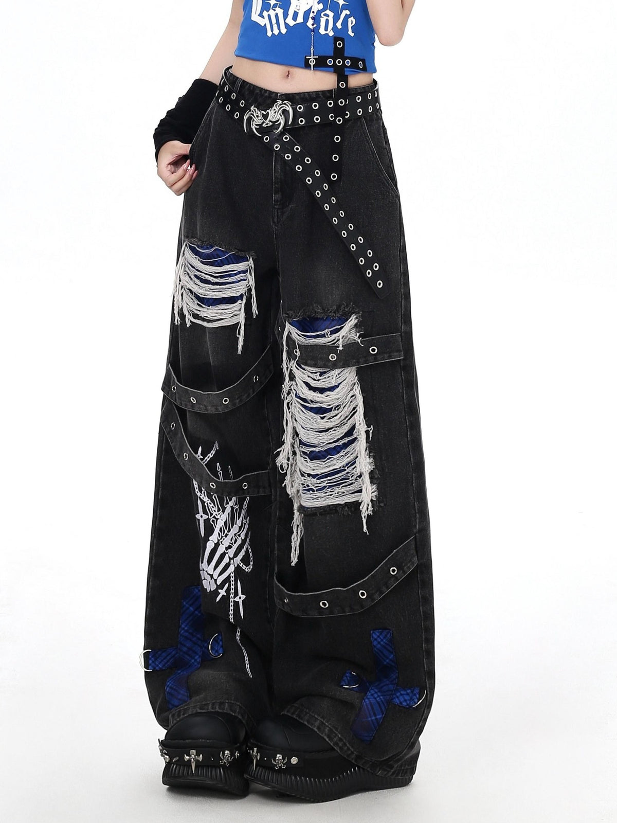 Crazy Girl Vintage Gothic Punk Washed High Waist Loose Women&