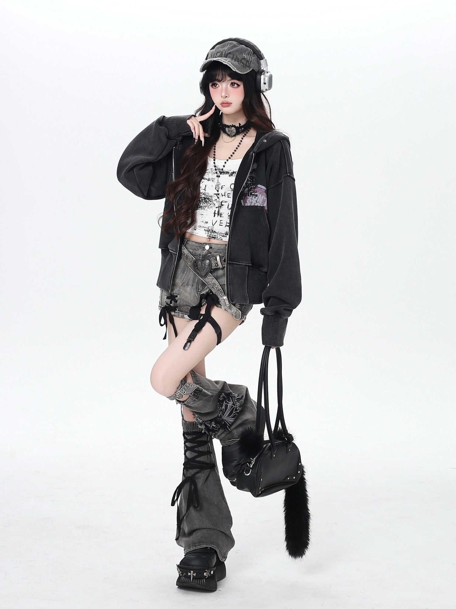 Crazy Girl Vintage Washed Workwear Hooded Cinched Women&