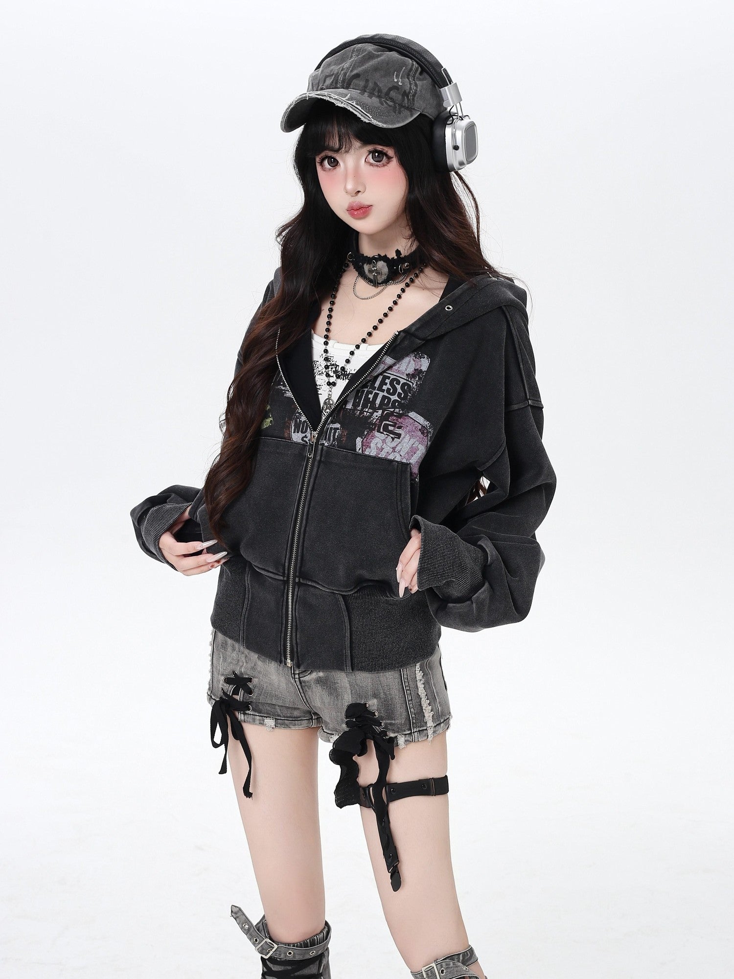 Crazy Girl Vintage Washed Workwear Hooded Cinched Women&