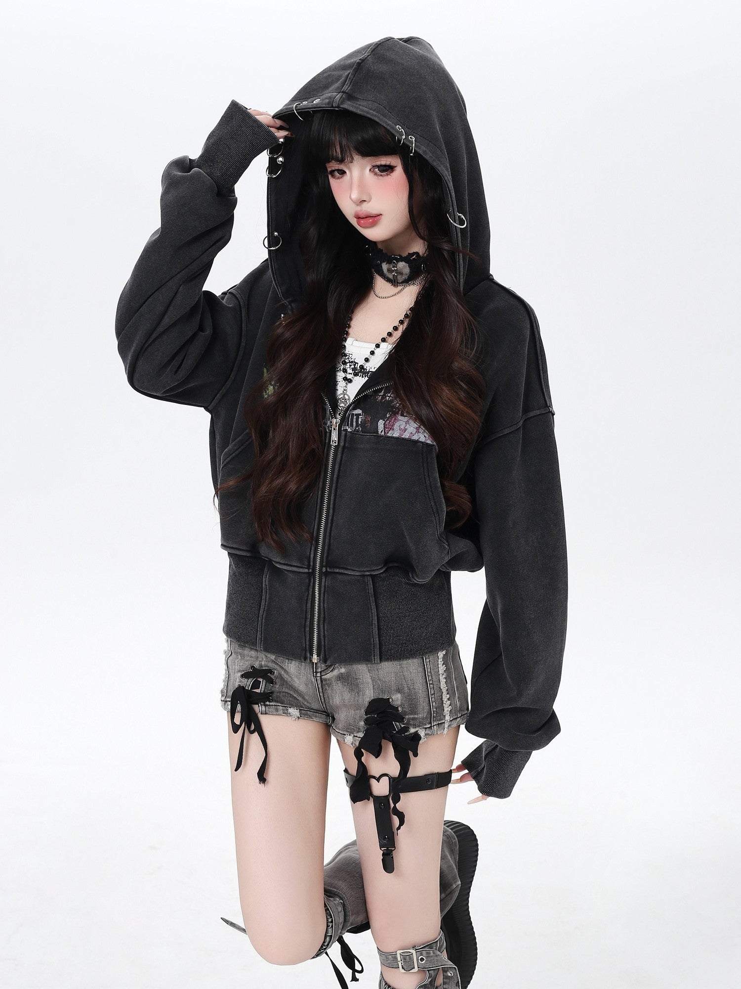 Crazy Girl Vintage Washed Workwear Hooded Cinched Women&