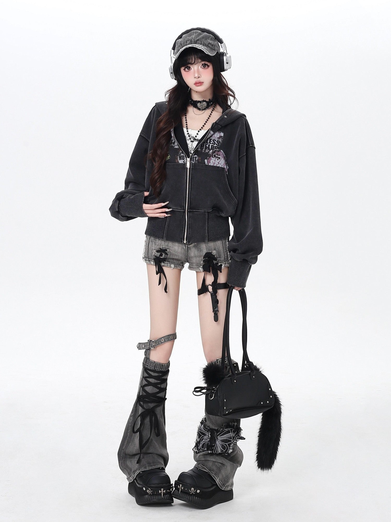 Crazy Girl Vintage Washed Workwear Hooded Cinched Women&