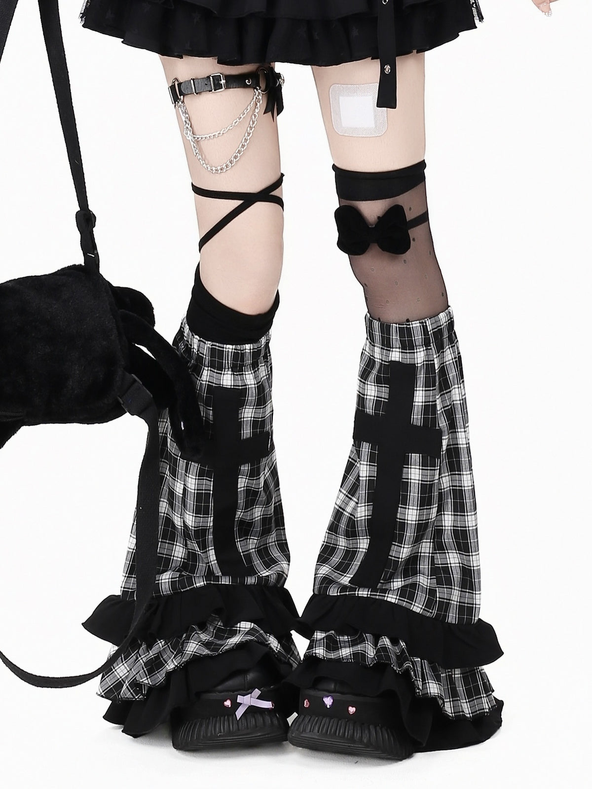 Crazy_Girl_Y2k_Plaid_Chain_Detail_Ruffled_High_Waist_Women&