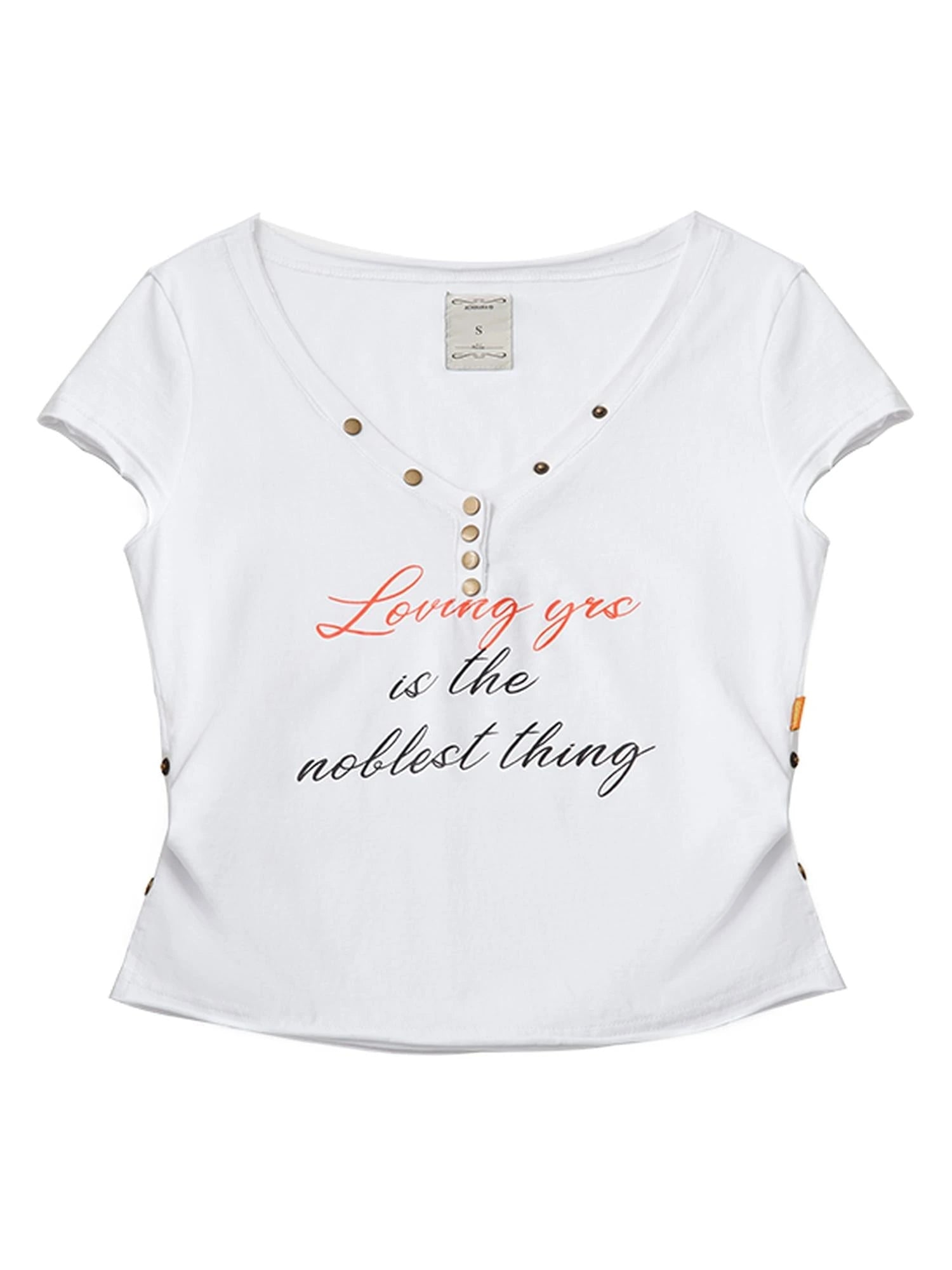 V-Neck Adjustable Lazy Tee With Noble Print