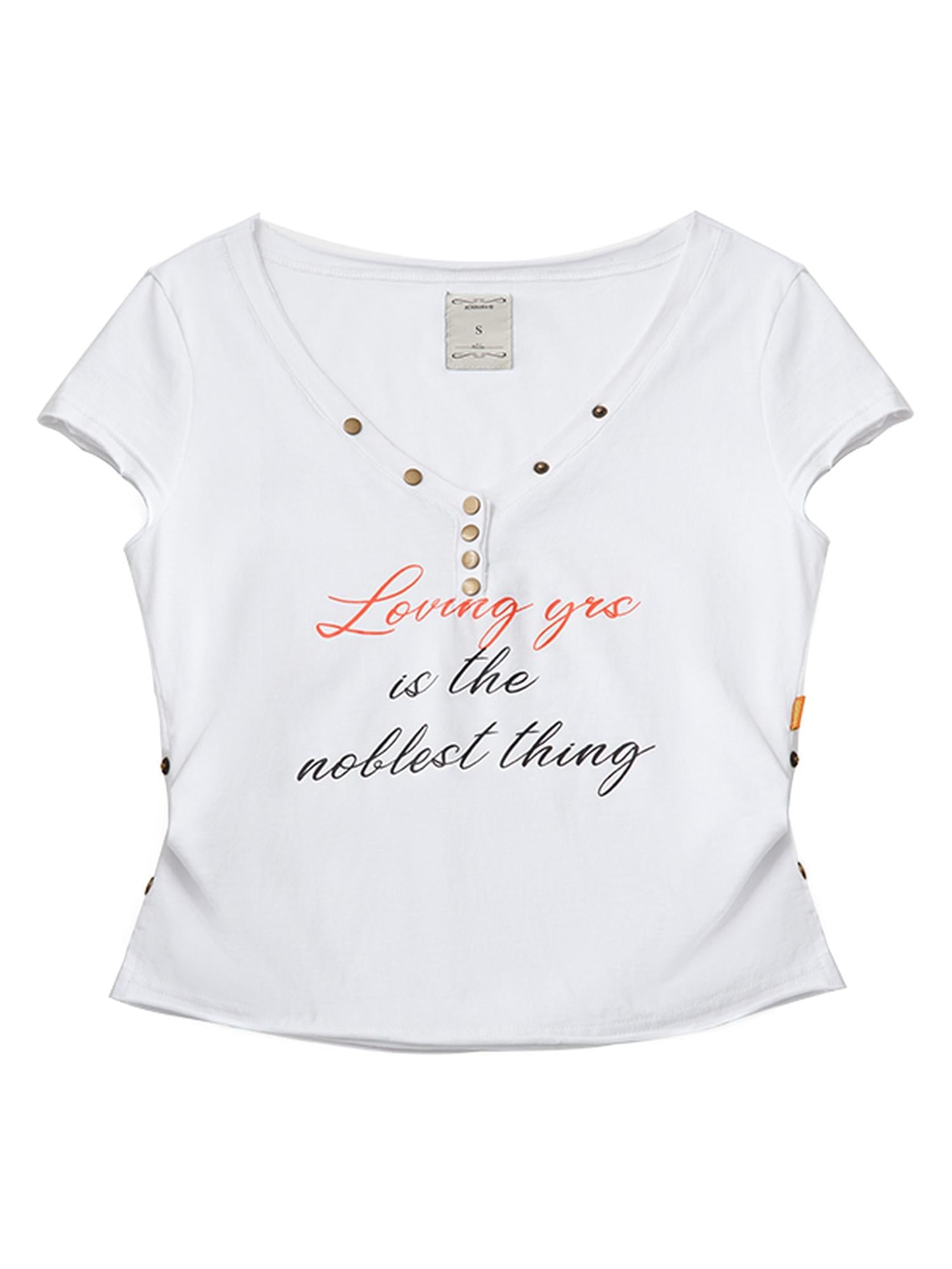 Achihara V-Neck Adjustable Lazy Tee With Noble Print