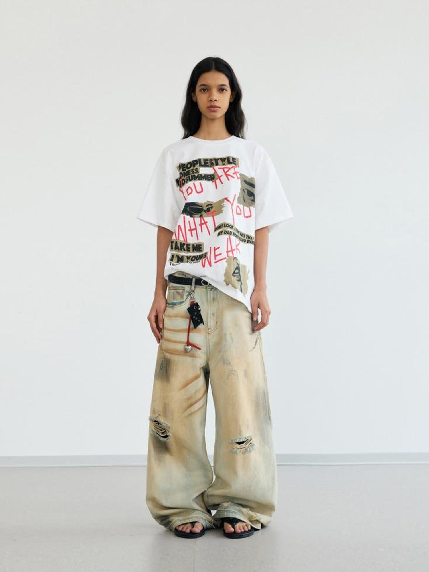 Peoplesense Creative Graffiti Lettering Oversized Tee