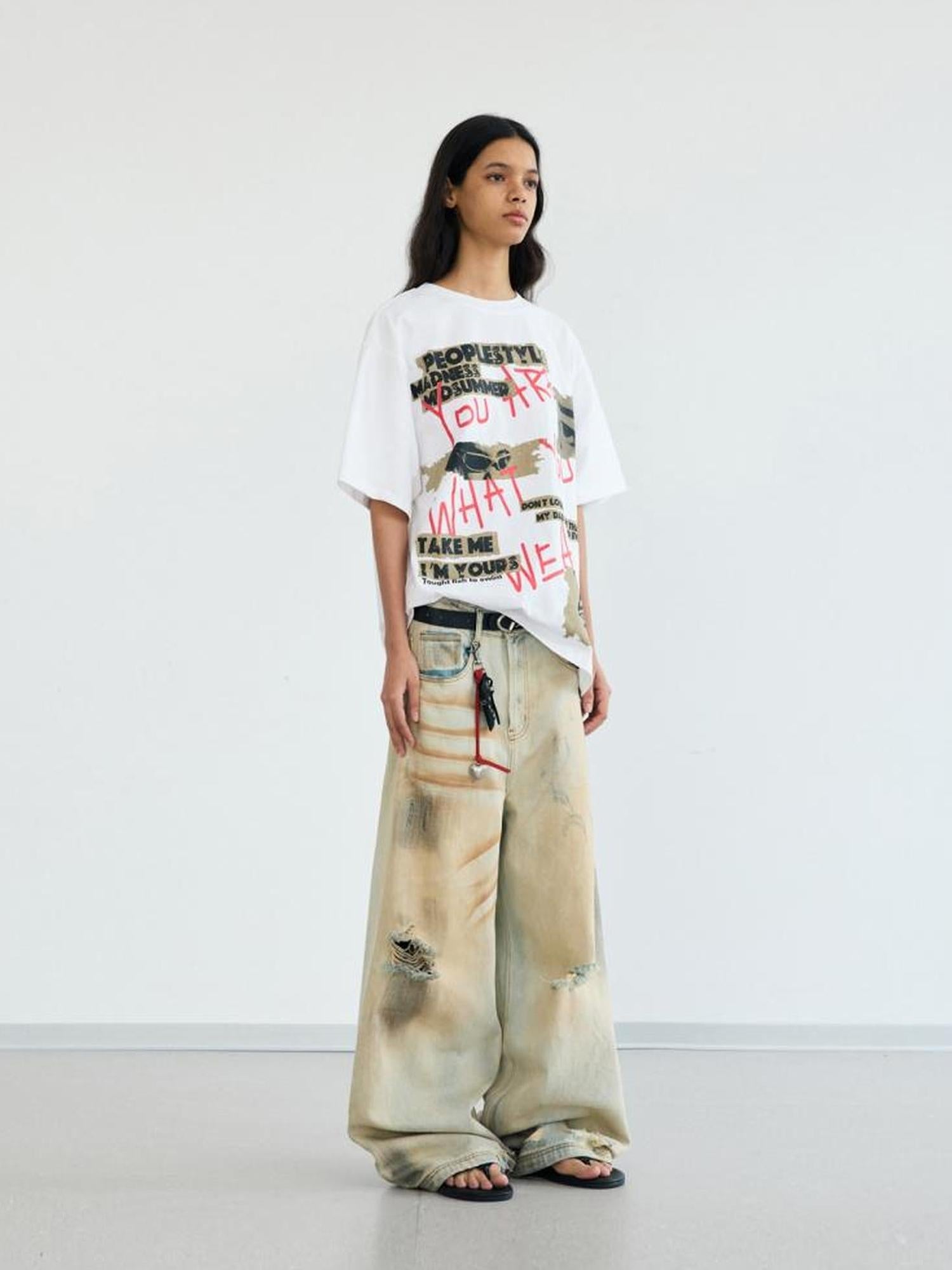 Peoplesense Creative Graffiti Lettering Oversized Tee