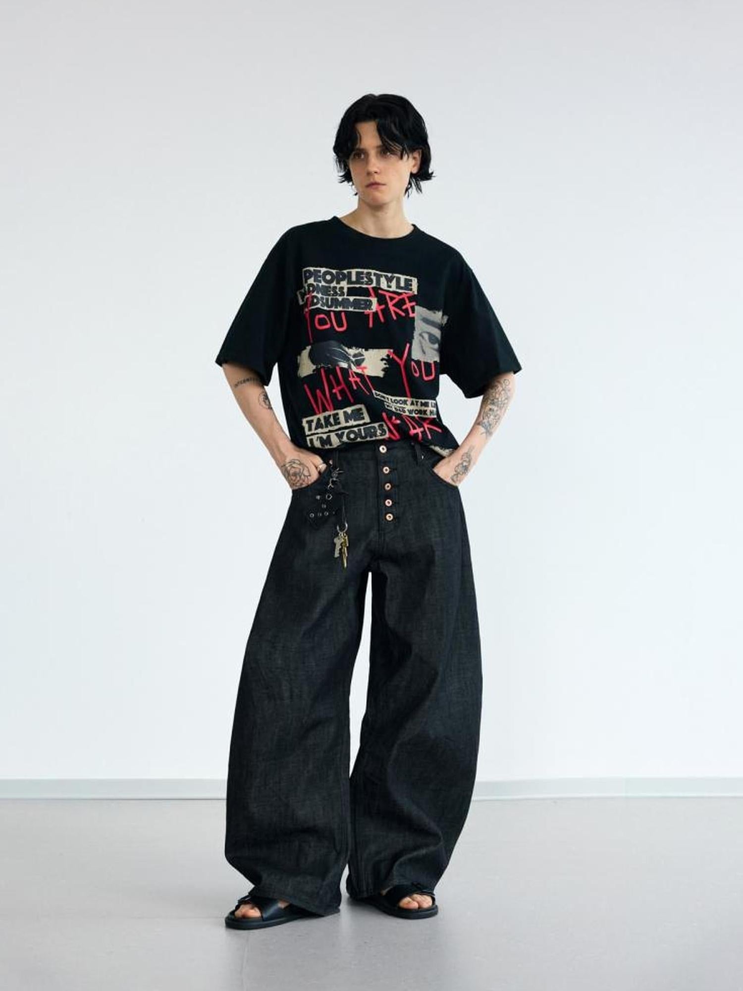 Peoplesense Creative Graffiti Lettering Oversized Tee