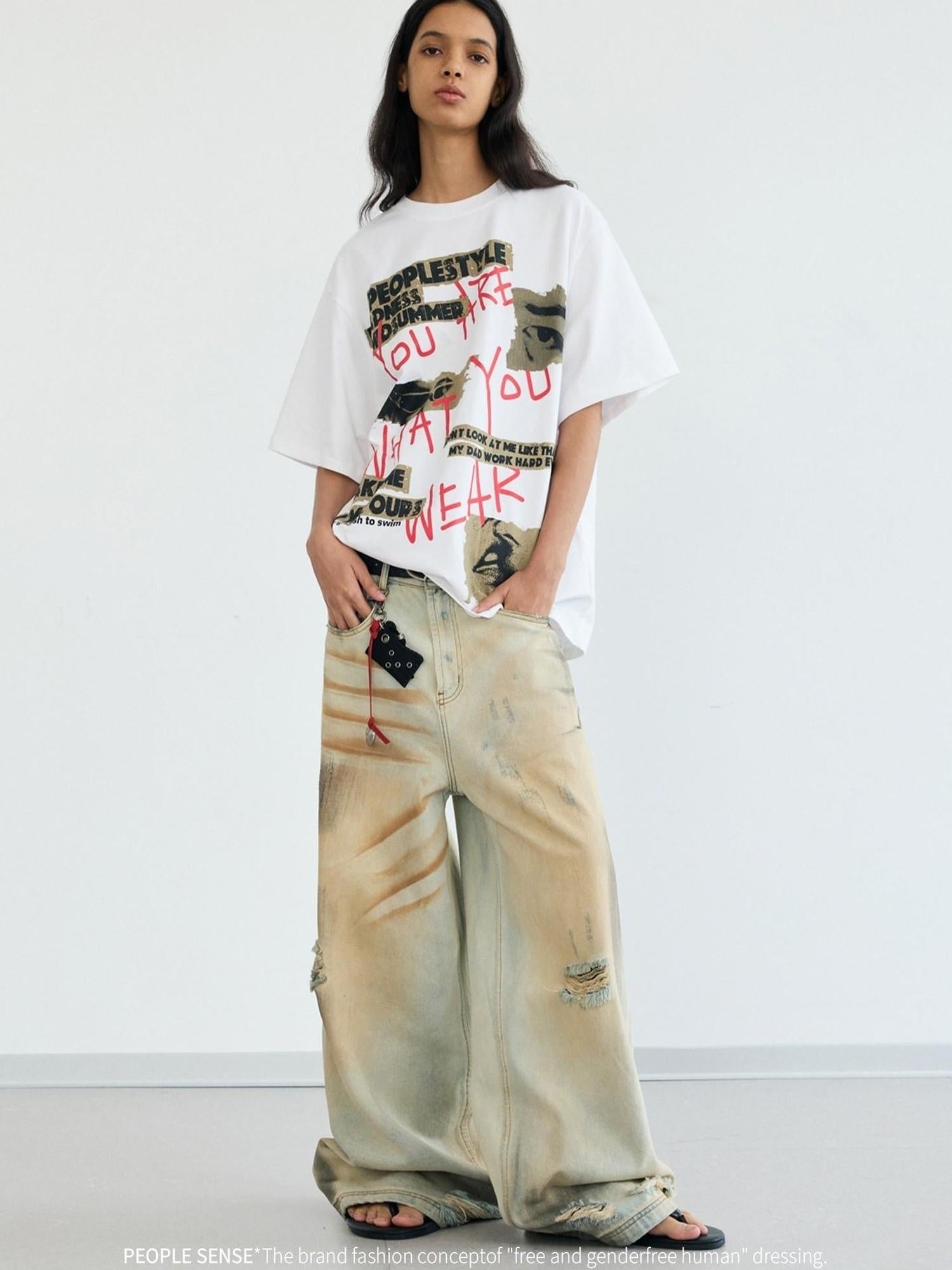 Peoplesense Creative Graffiti Lettering Oversized Tee